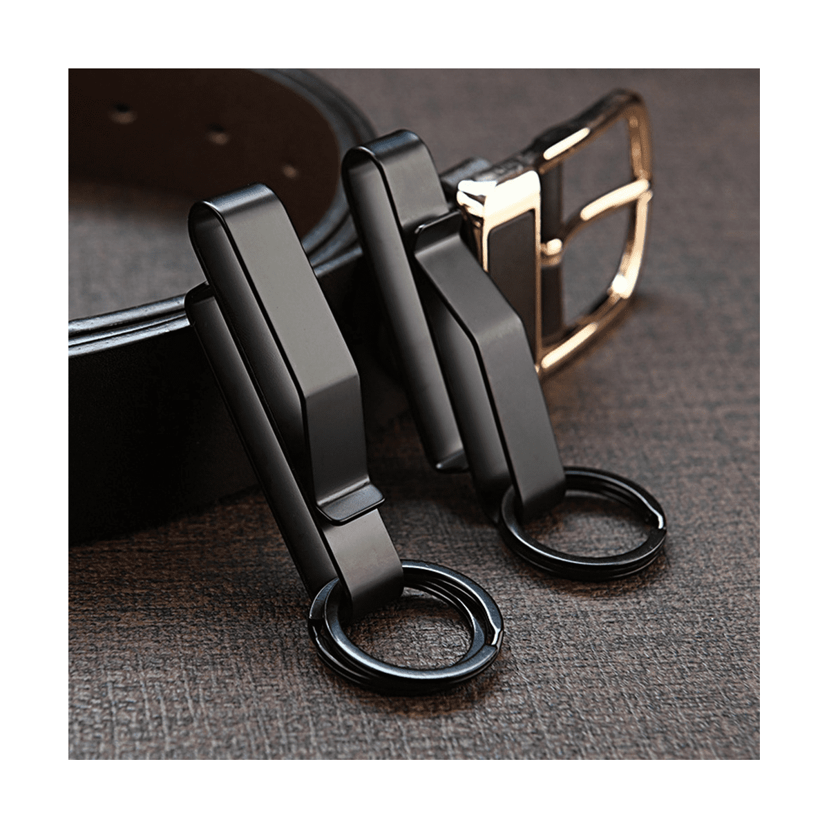 3PCS Heavy Duty Belt Key Holder with 6Pcs Metal Rings, Stainless Steel Black Men Keychain Clip - Image 4