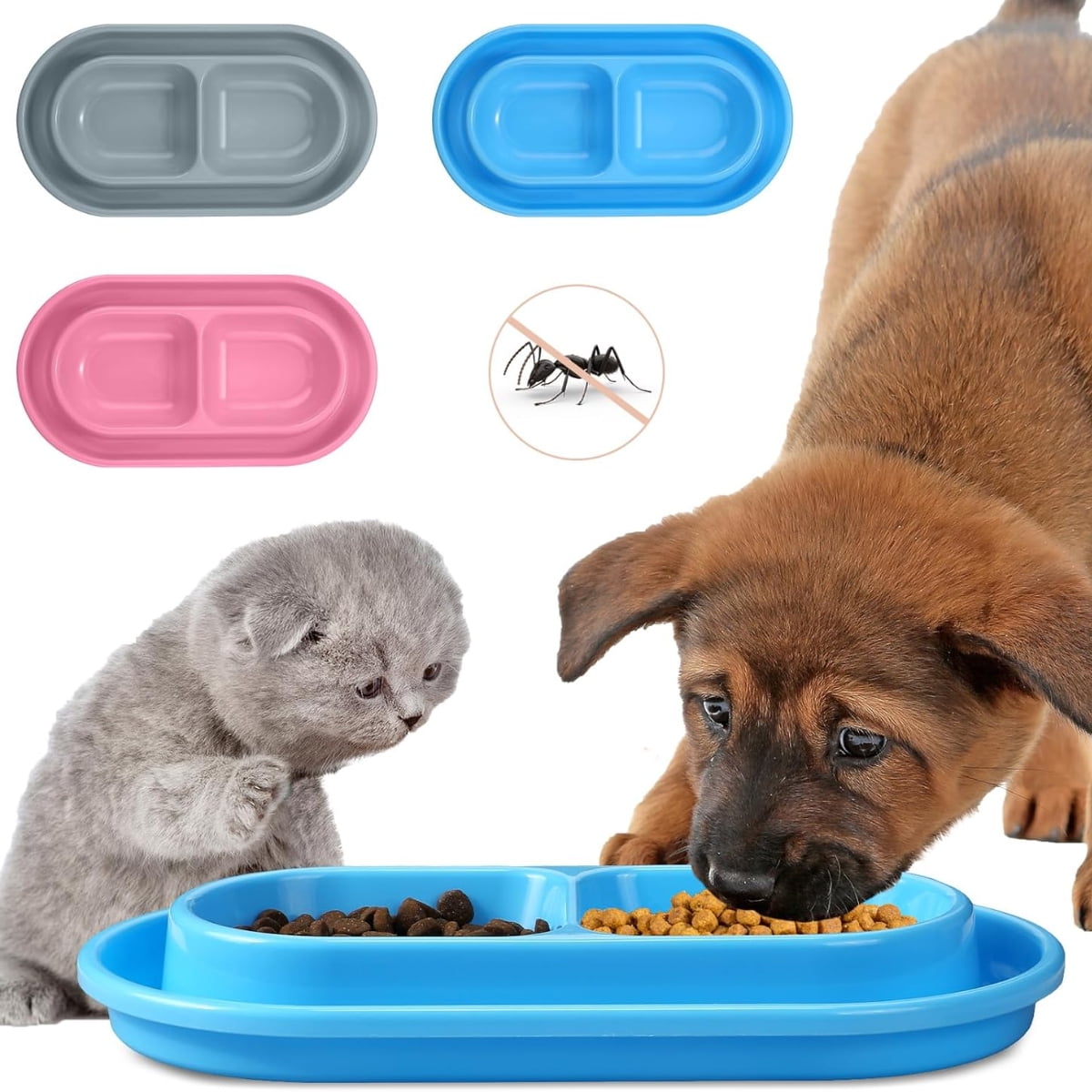 Cat Bowls for Food and Water Easy to Clean Ants Away Outside Pet Double Bow Large Blue - Image 2