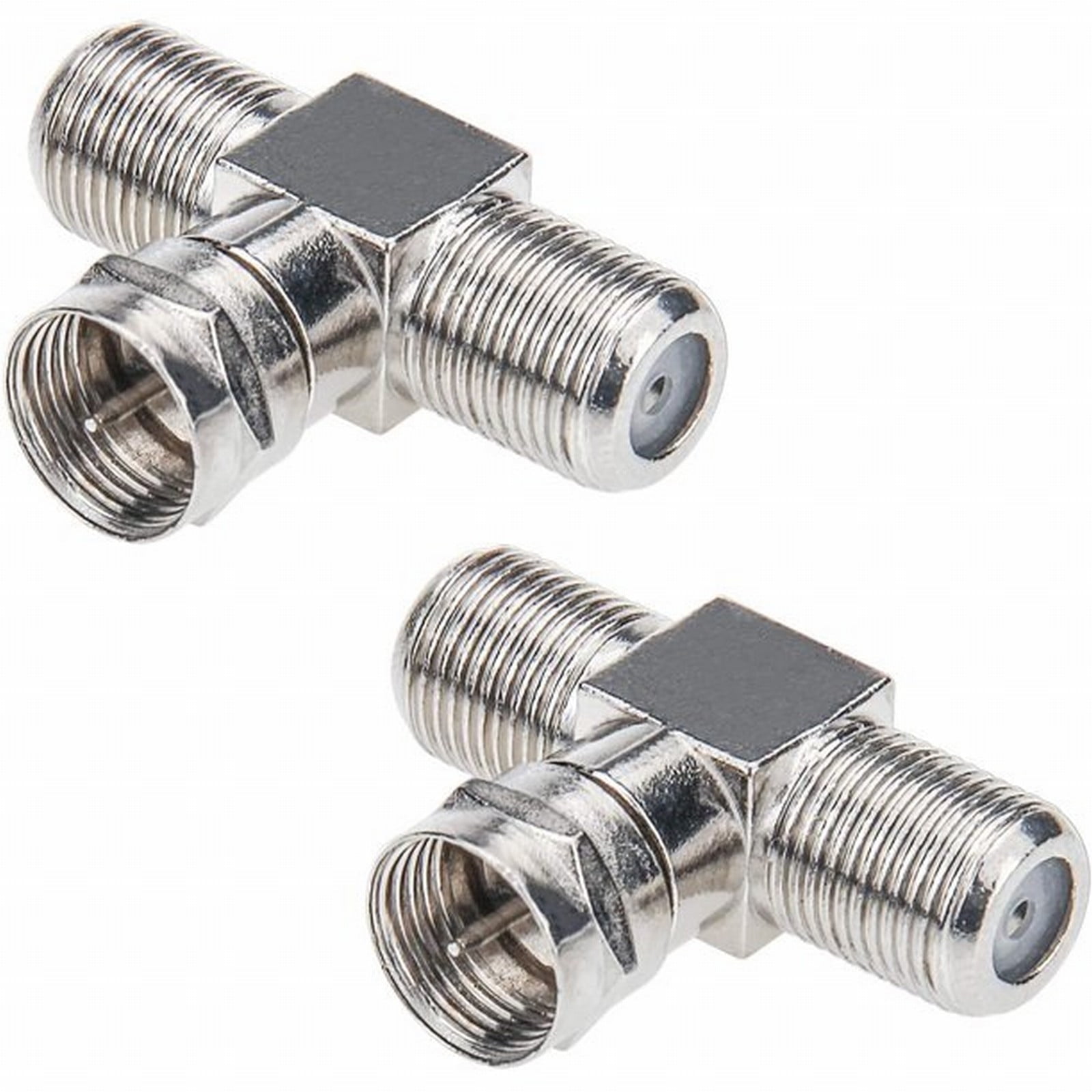 Cable Tv Connector F Tee Head One Two Female Inch Cable Is Connected To The Connector Silver - Image 1