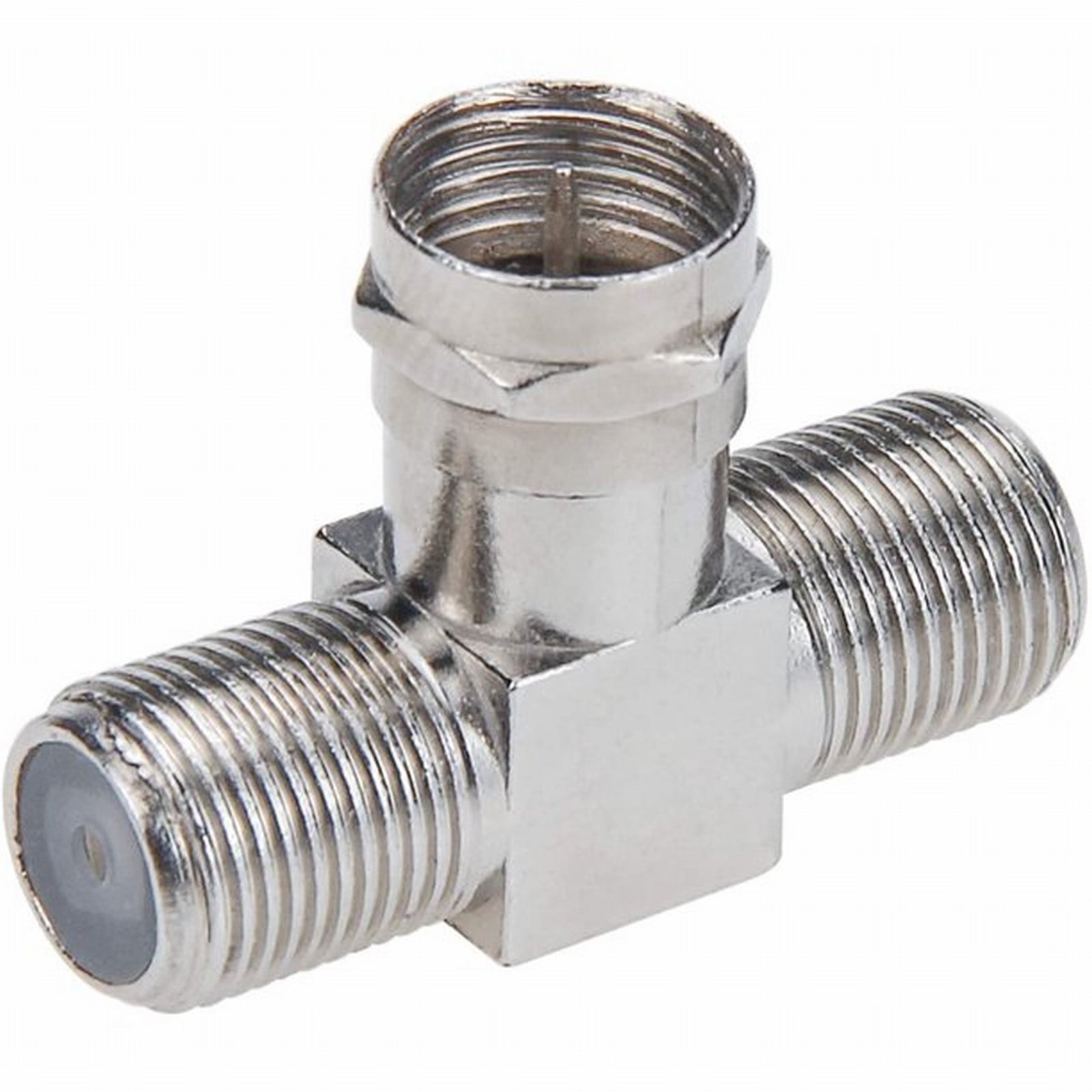 Cable Tv Connector F Tee Head One Two Female Inch Cable Is Connected To The Connector Silver - Image 2