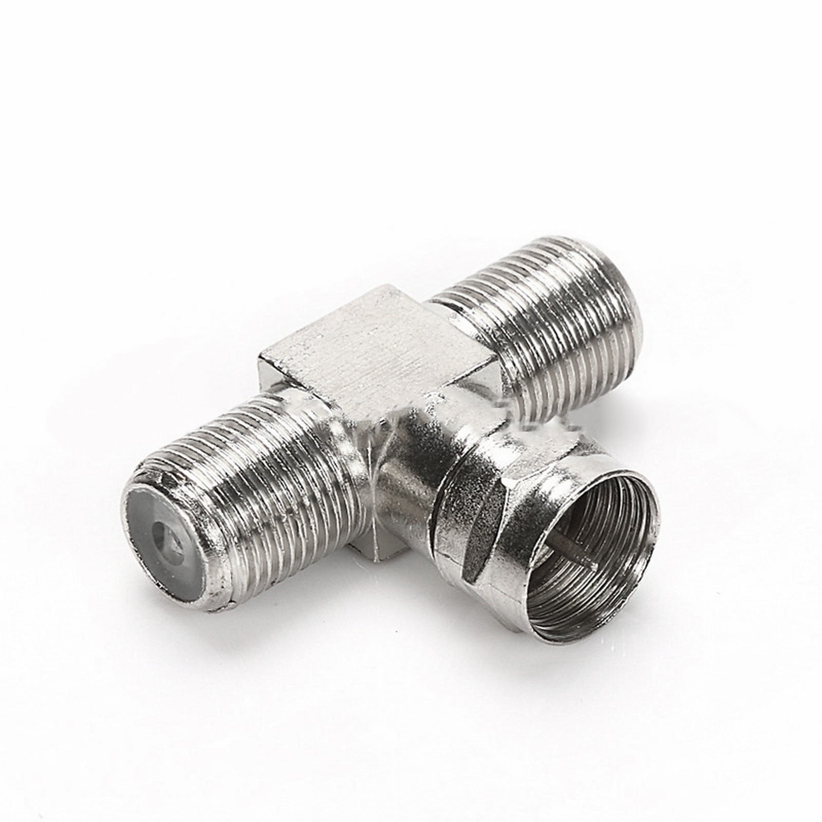 Cable Tv Connector F Tee Head One Two Female Inch Cable Is Connected To The Connector Silver - Image 3