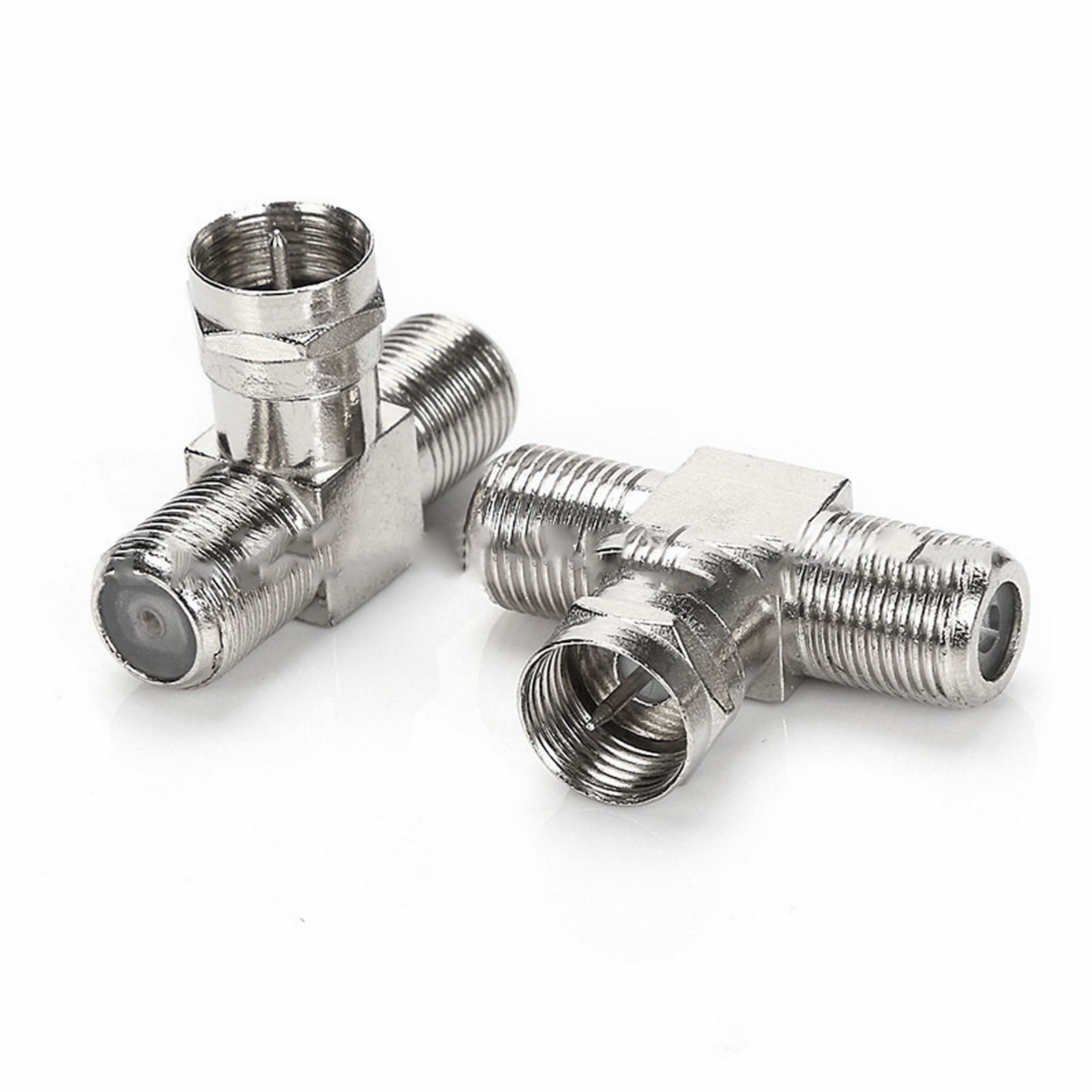 Cable Tv Connector F Tee Head One Two Female Inch Cable Is Connected To The Connector Silver - Image 4