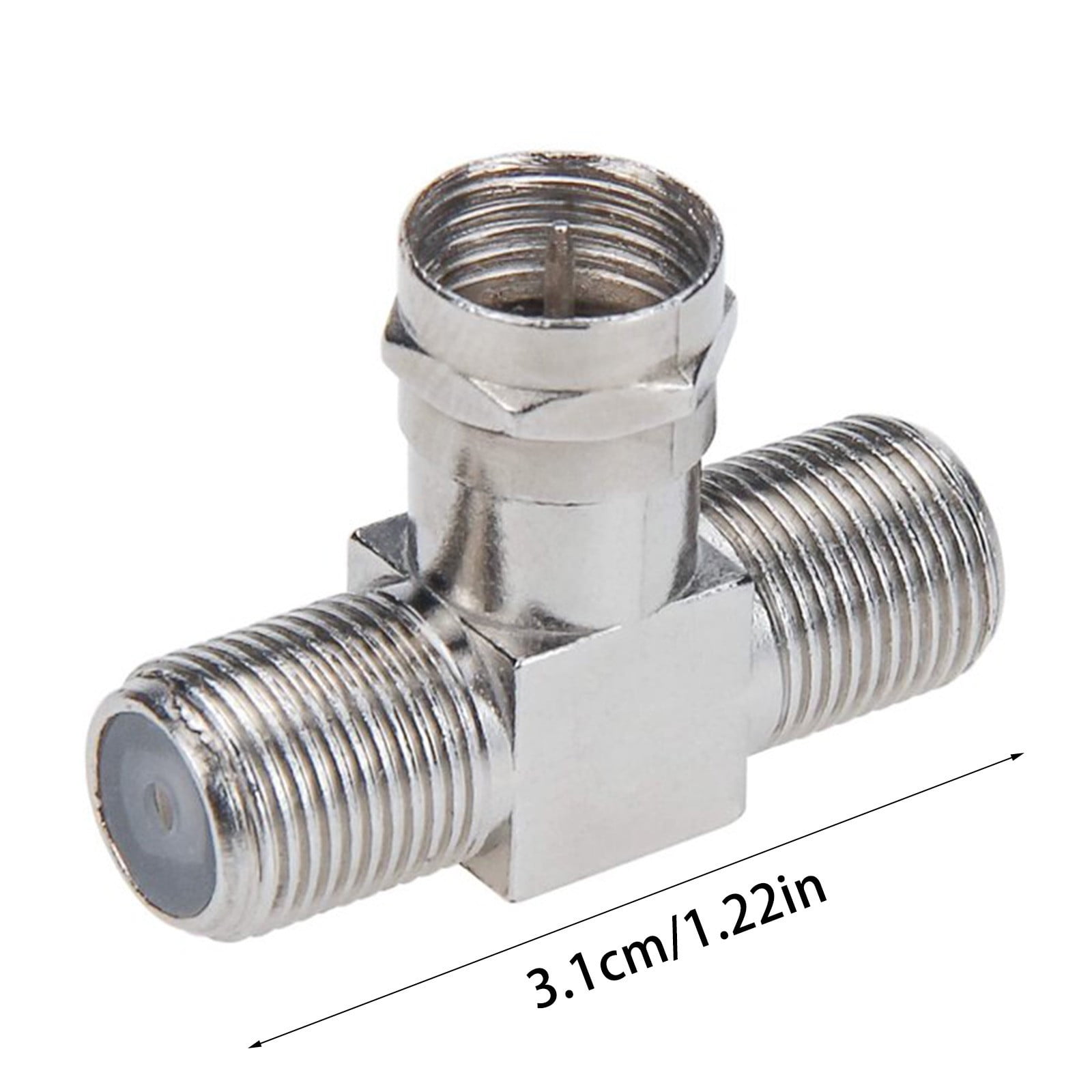 Cable Tv Connector F Tee Head One Two Female Inch Cable Is Connected To The Connector Silver - Image 5