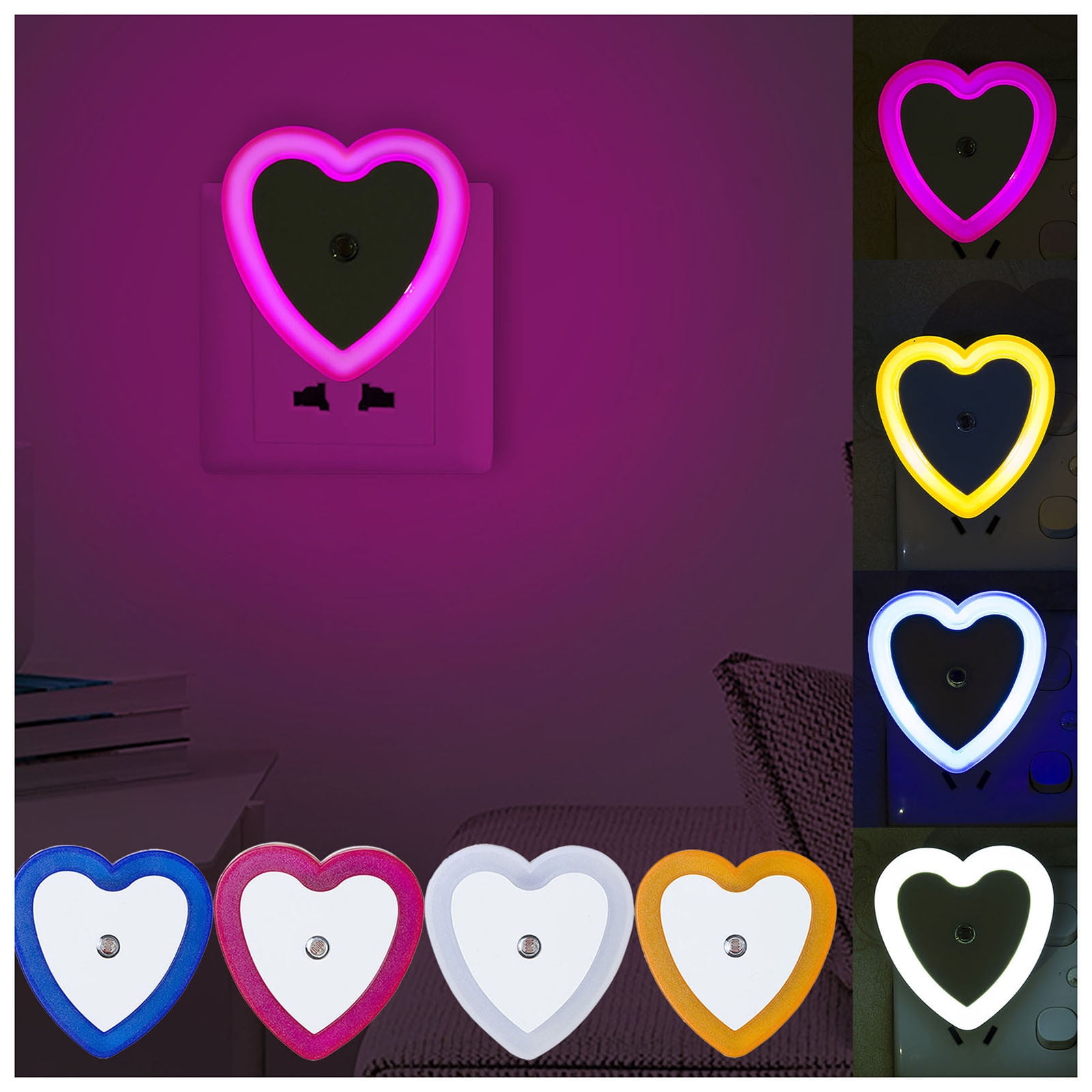 Eguiwyn Night light Heart Shape Plug-in Intelligent Light Sensor Control LED Night Light Lamp For Bedroom Hallway Night Lights White - Image 3