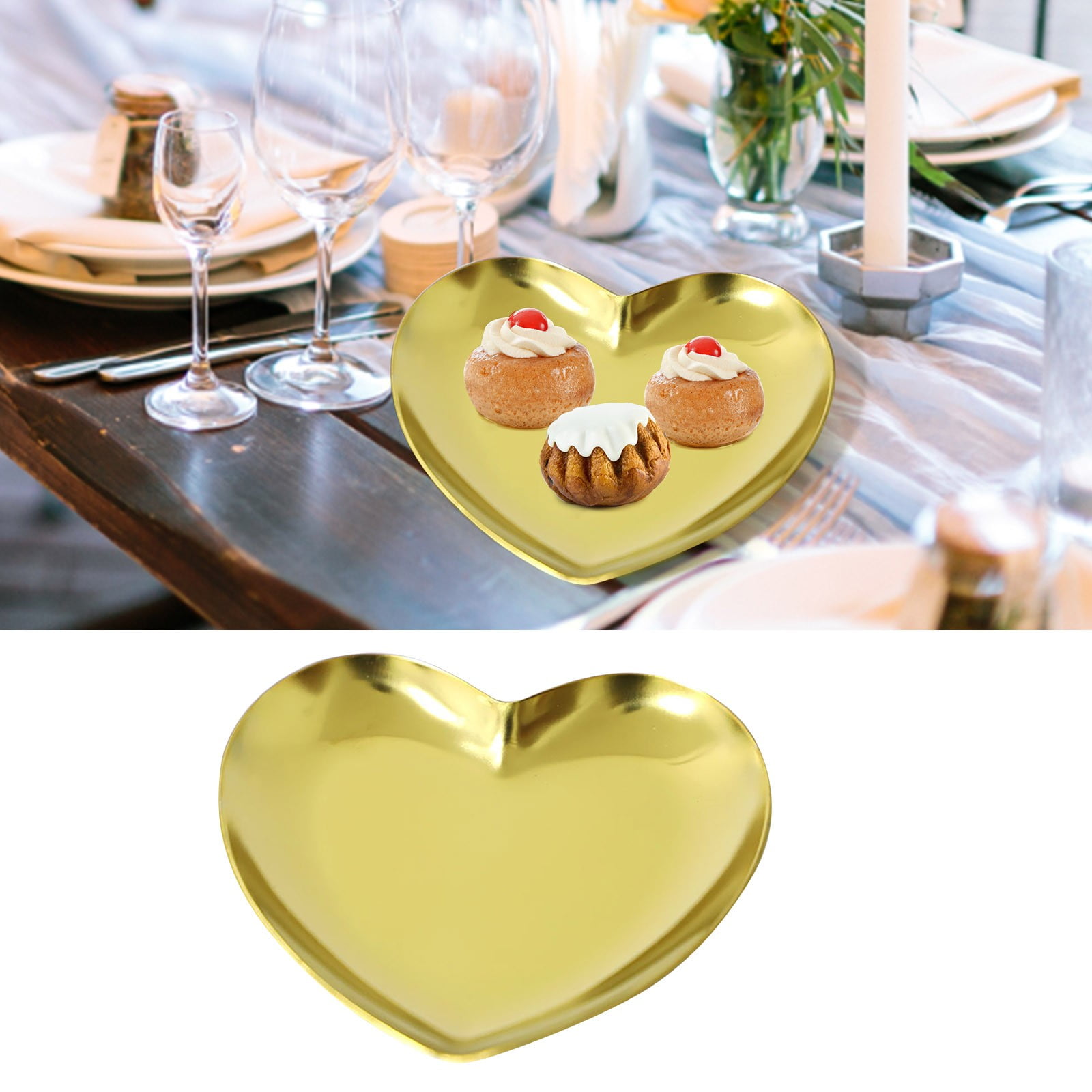 Eguiwyn Baking tray Stainless Steel Decorative Tray Jewelry Dish Cosmetics Organizer Bathroom Clutter Serving Platter Small Storage Tray Oval Rack Camouflage One Size Gold - Image 2