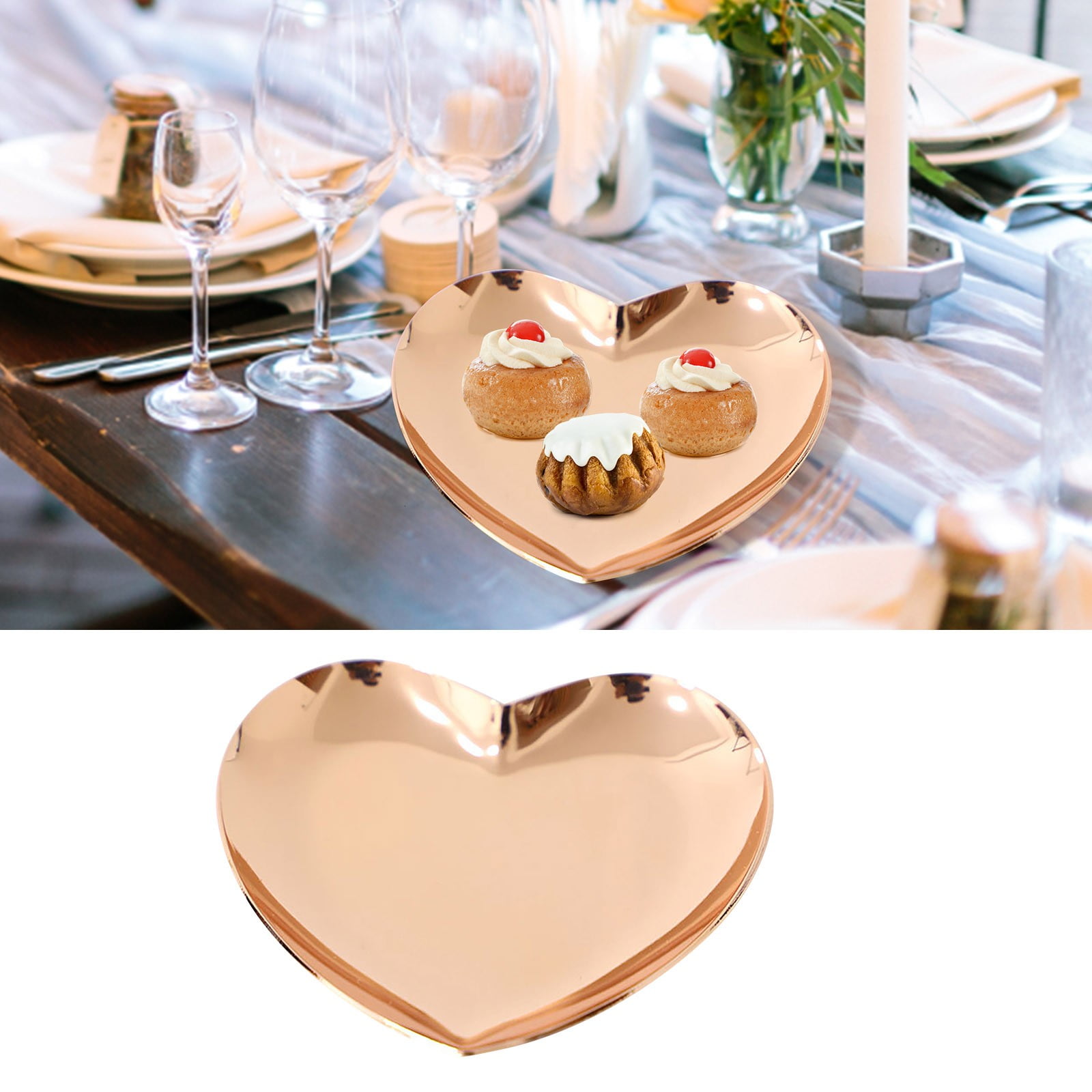 Eguiwyn Baking tray Stainless Steel Decorative Tray Jewelry Dish Cosmetics Organizer Bathroom Clutter Serving Platter Small Storage Tray Oval Rack Camouflage One Size Rose Gold - Image 2