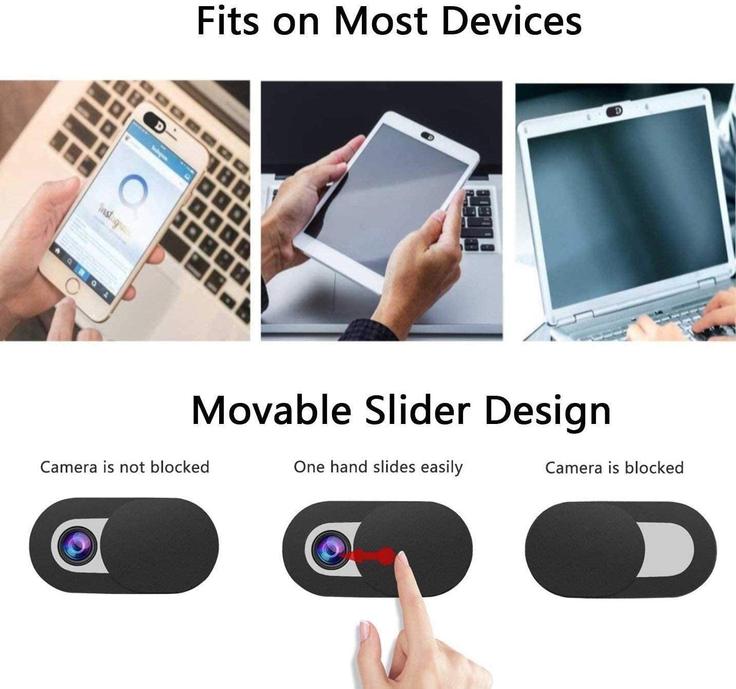 3 Pack Webcam Cover Slider for Privacy, 0.027in Ultra Thin Design Web Camera Cover Slide for Laptop, Desktop, PC, Tablet, Smartphone and More - (Black) - Image 3