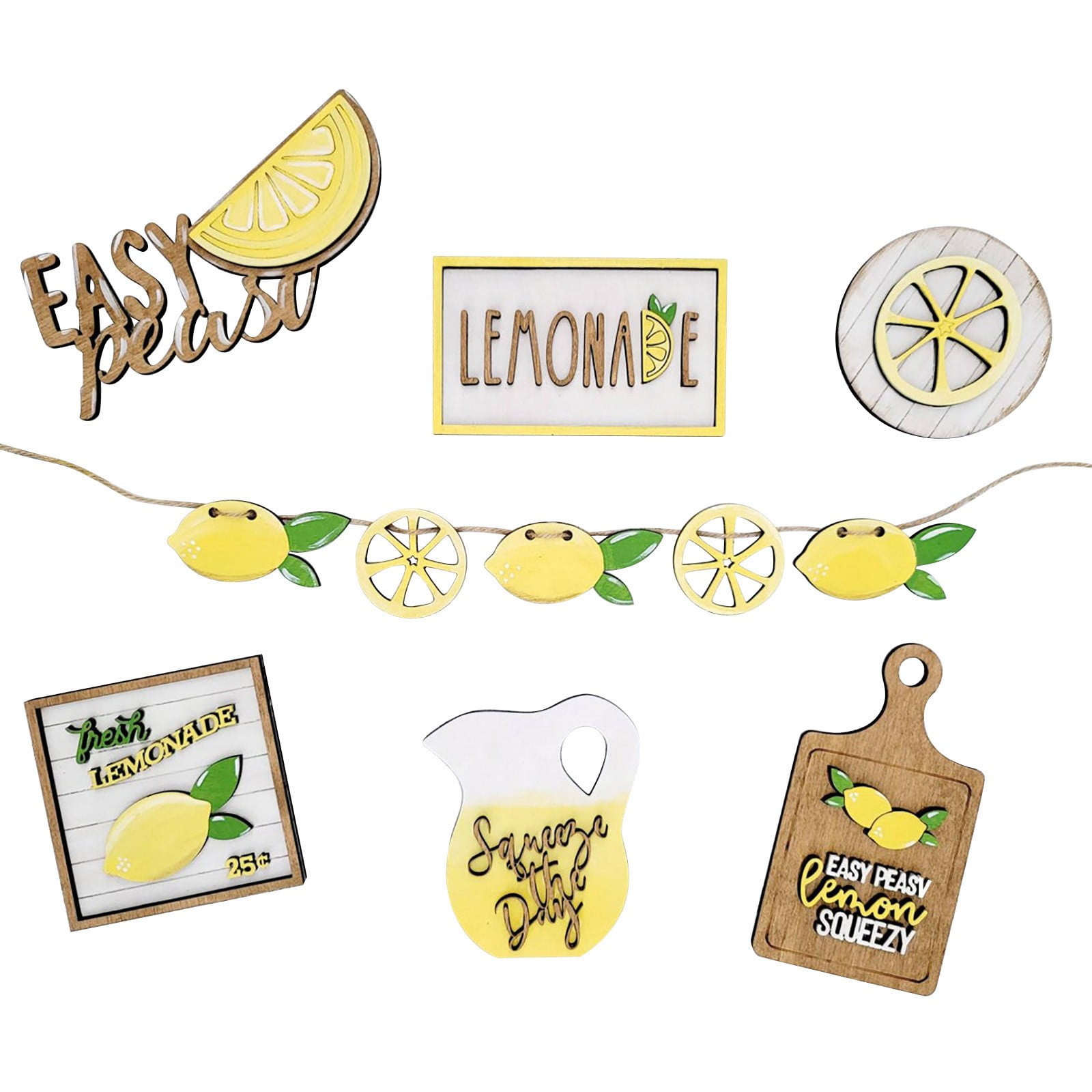 JWDX Wooden Clearance Signs Mini Graduation Lemon Tiered Summer Farm Tiered Rustic Tray Style Wooden Decor Decorations Tray Desktop Ornament Yellow - Image 1