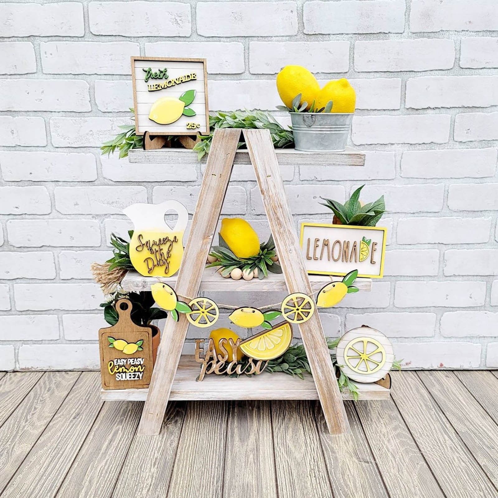 JWDX Wooden Clearance Signs Mini Graduation Lemon Tiered Summer Farm Tiered Rustic Tray Style Wooden Decor Decorations Tray Desktop Ornament Yellow - Image 3