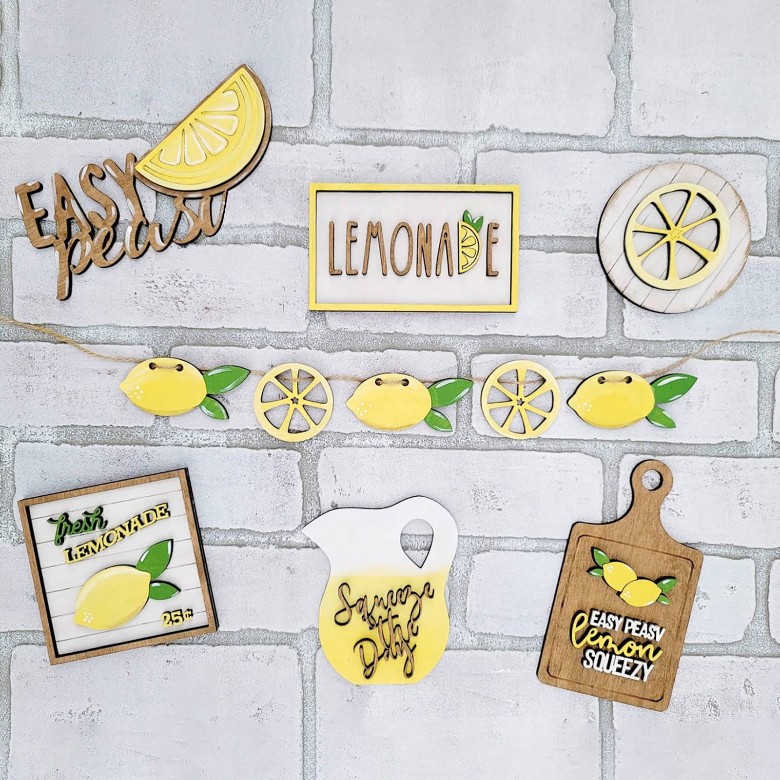 JWDX Wooden Clearance Signs Mini Graduation Lemon Tiered Summer Farm Tiered Rustic Tray Style Wooden Decor Decorations Tray Desktop Ornament Yellow - Image 4