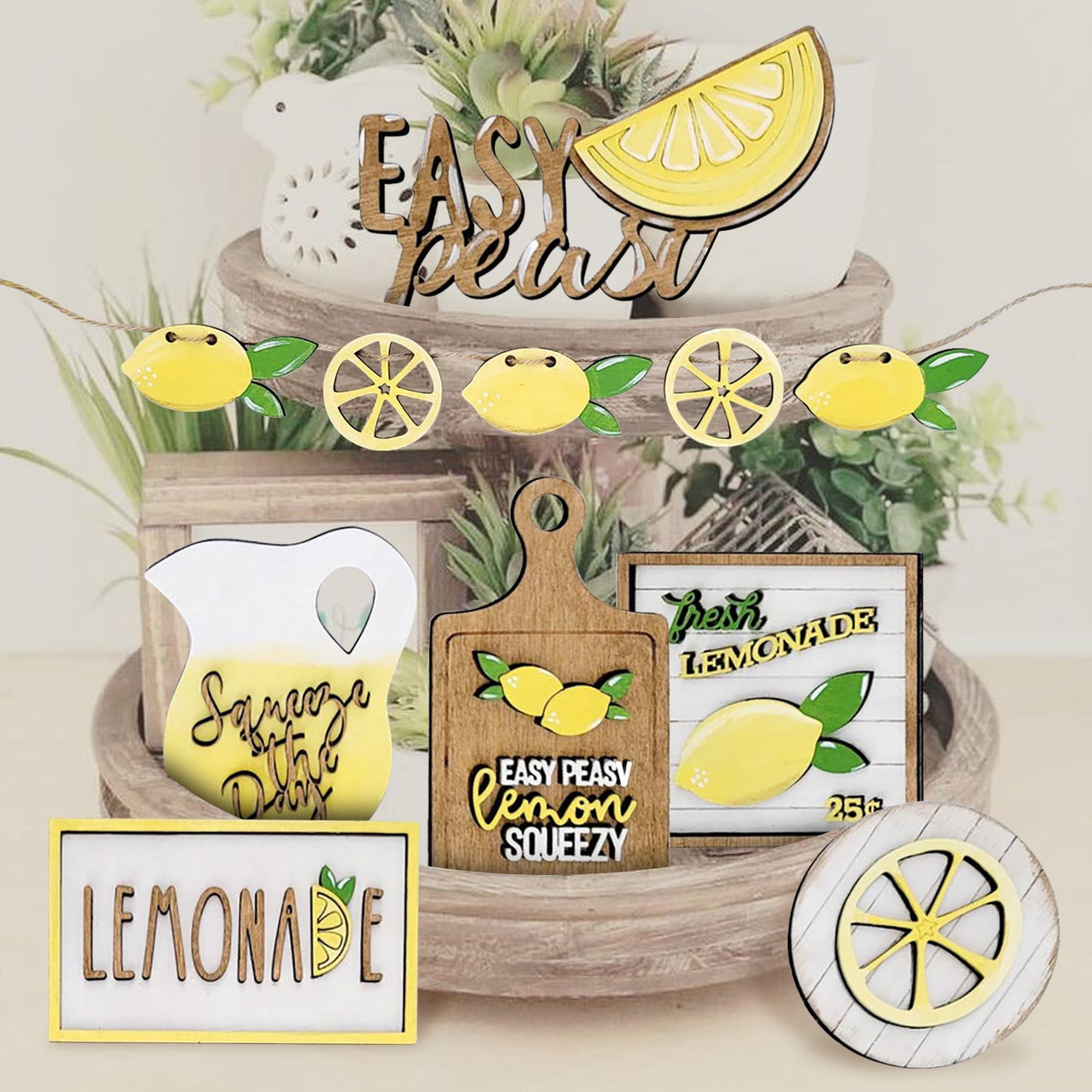 JWDX Wooden Clearance Signs Mini Graduation Lemon Tiered Summer Farm Tiered Rustic Tray Style Wooden Decor Decorations Tray Desktop Ornament Yellow - Image 7