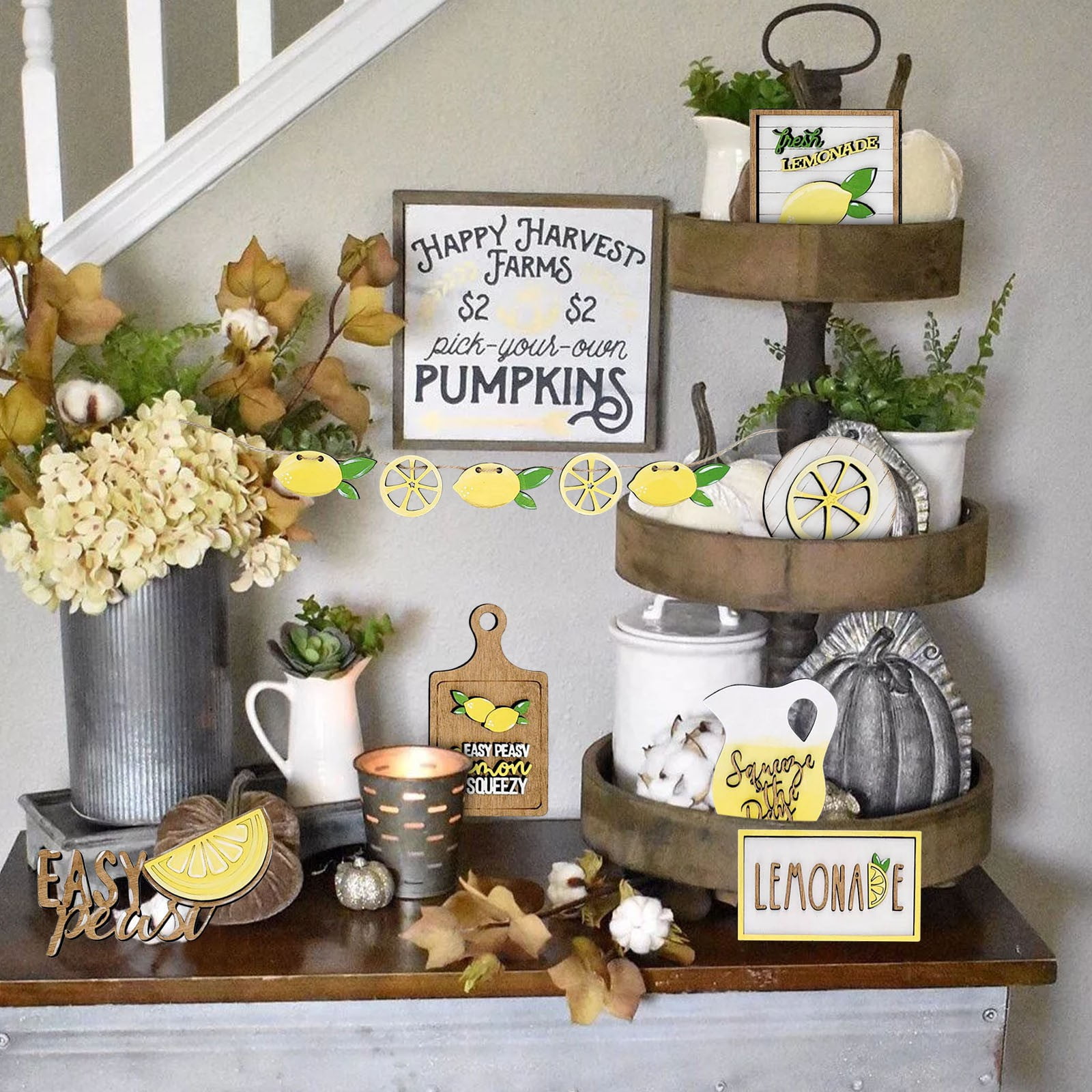 JWDX Wooden Clearance Signs Mini Graduation Lemon Tiered Summer Farm Tiered Rustic Tray Style Wooden Decor Decorations Tray Desktop Ornament Yellow - Image 8