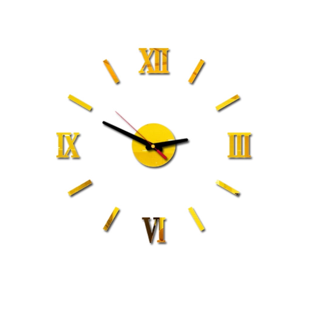 Clearance! JWDX Alarm Clock Clearance 3D Diy Roman Numbers Acrylic Mirror Wall Sticker Clock Home Decor Mural Decals Gold Red,black,Gold,Silver - Image 1