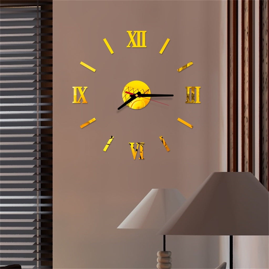 Clearance! JWDX Alarm Clock Clearance 3D Diy Roman Numbers Acrylic Mirror Wall Sticker Clock Home Decor Mural Decals Gold Red,black,Gold,Silver - Image 2