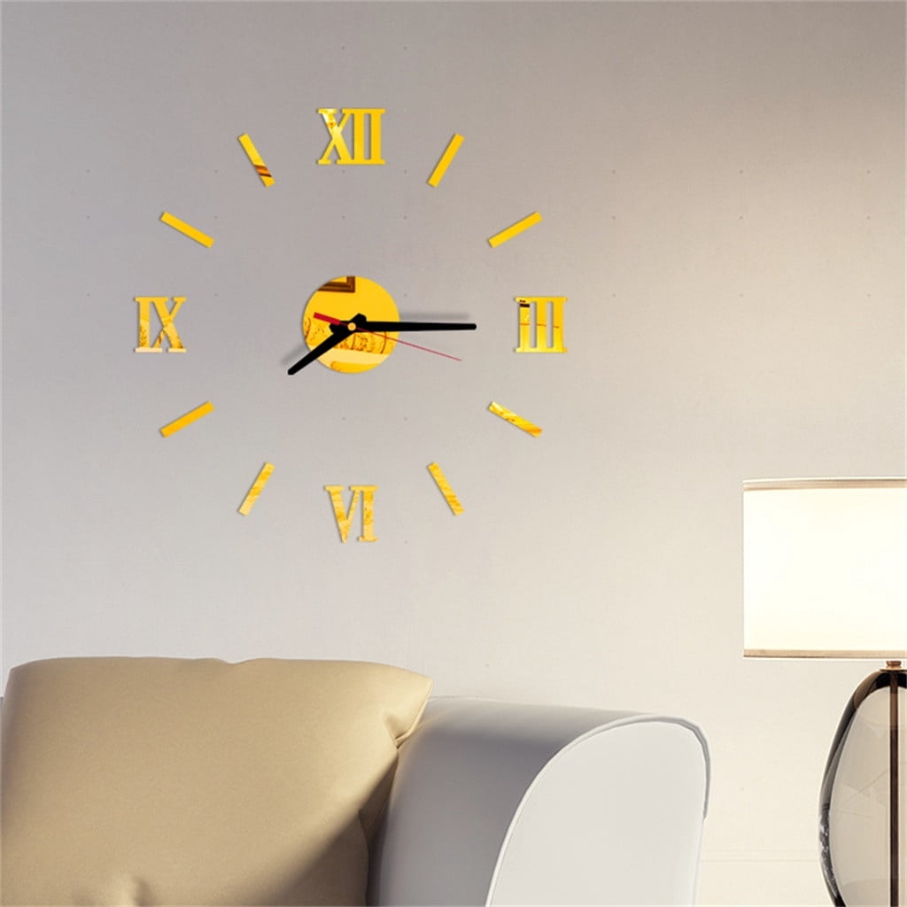 Clearance! JWDX Alarm Clock Clearance 3D Diy Roman Numbers Acrylic Mirror Wall Sticker Clock Home Decor Mural Decals Gold Red,black,Gold,Silver - Image 3