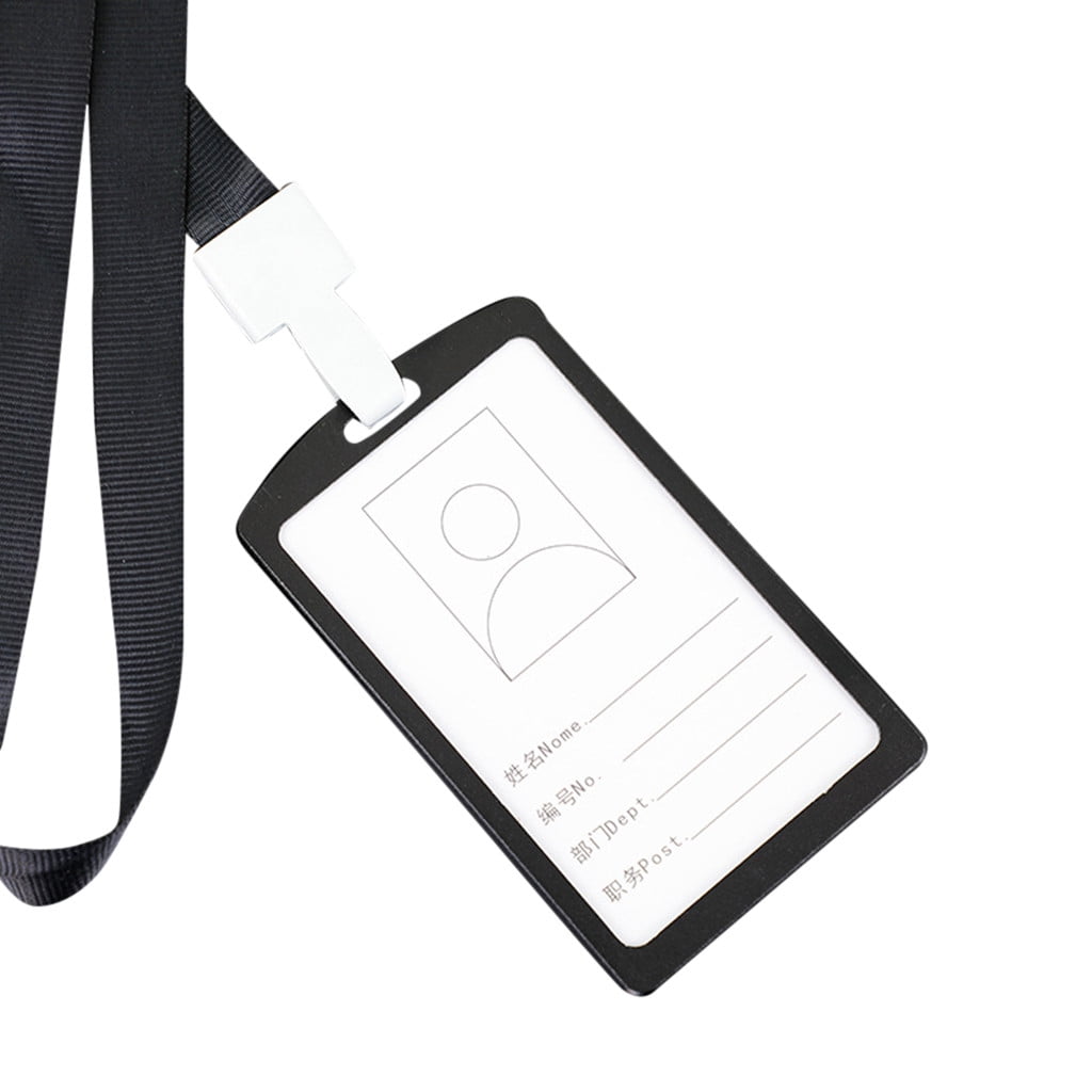 JWDX Business Card Holder Clearance Aluminum Vertical Id Card Badge Holder Business Work Bus Card Case Cover Lanyard Black - Image 1