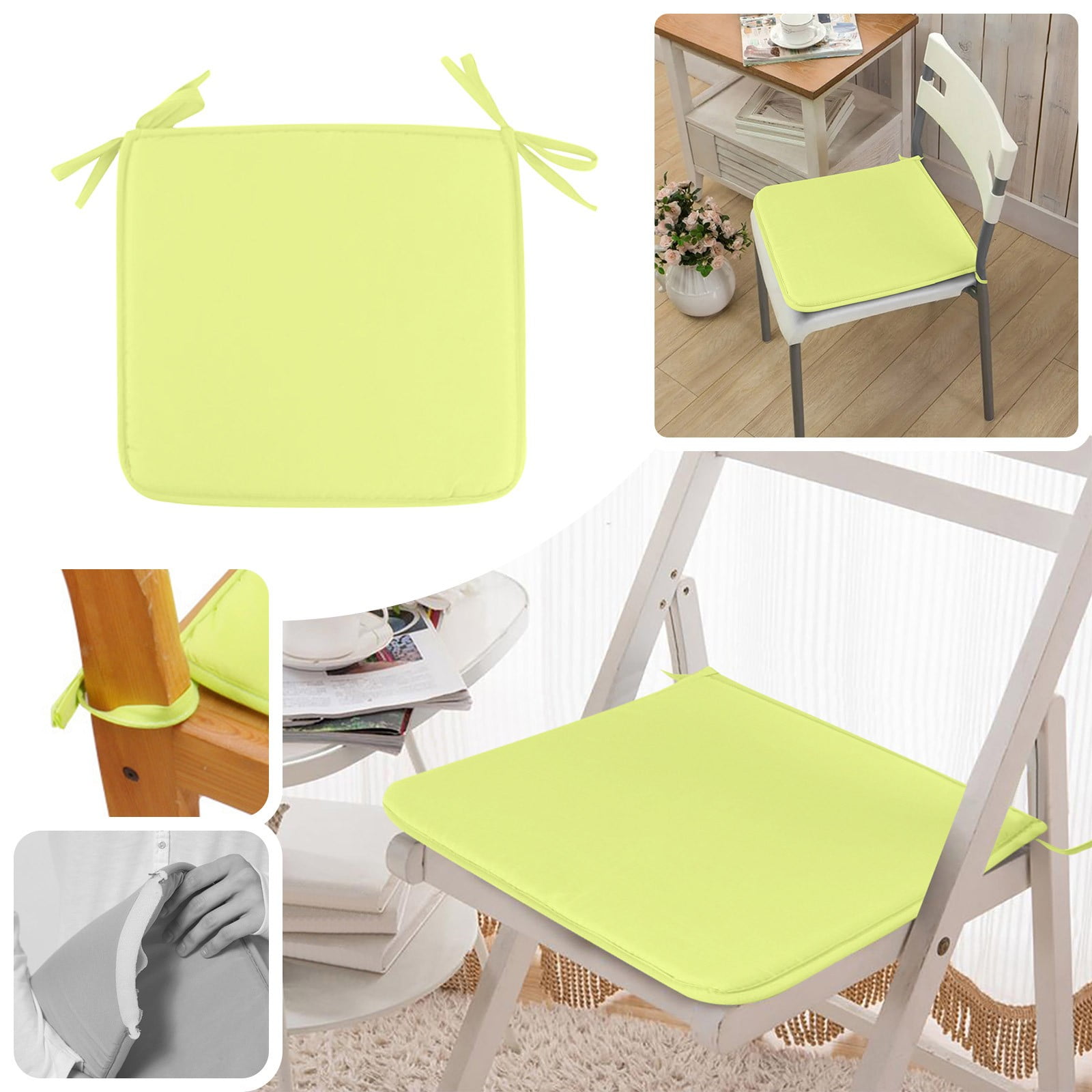 Clearance! JWDX Cushion, Dining Chair Cushion, Clearance Square Strap Garden Chair Pads Seat Cushion for Outdoor Bistros Stool Patio Dining Room Yellow - Image 2