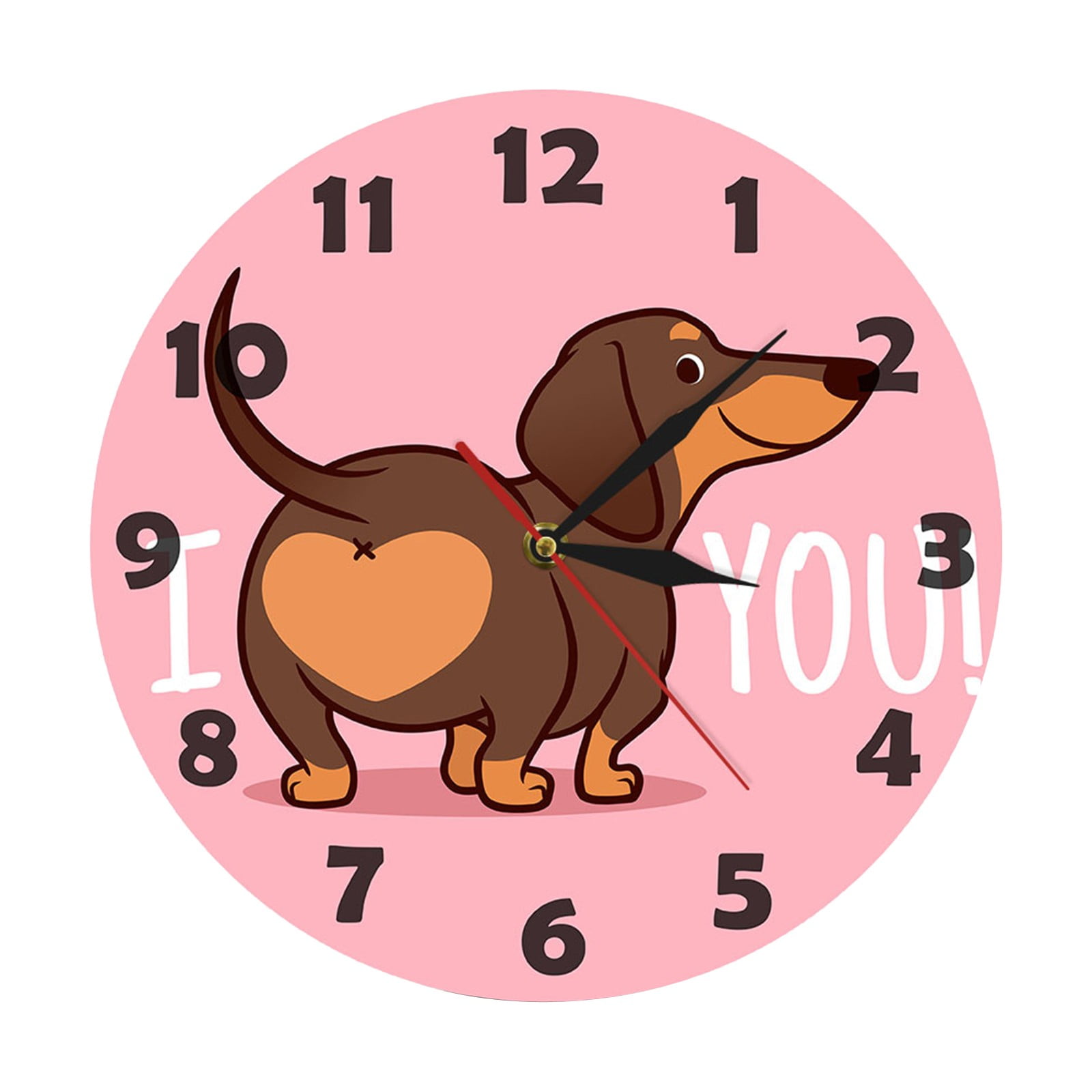 JWDX Wall Clock, Cartoon Wall Clock, Clearance Sausage Dog Wall Clock I Love You Express Clock Home Living Room Decorative Wall Clock Bedroom Wall Clock Pink - Image 1