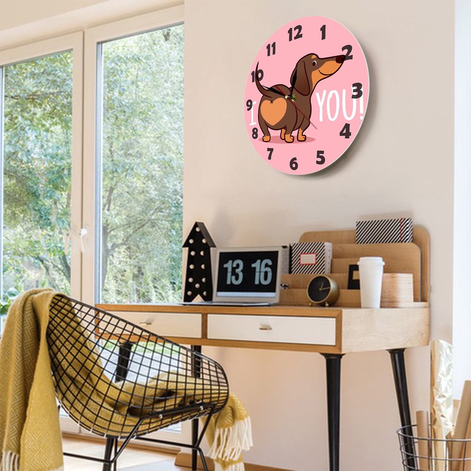 JWDX Wall Clock, Cartoon Wall Clock, Clearance Sausage Dog Wall Clock I Love You Express Clock Home Living Room Decorative Wall Clock Bedroom Wall Clock Pink - Image 2