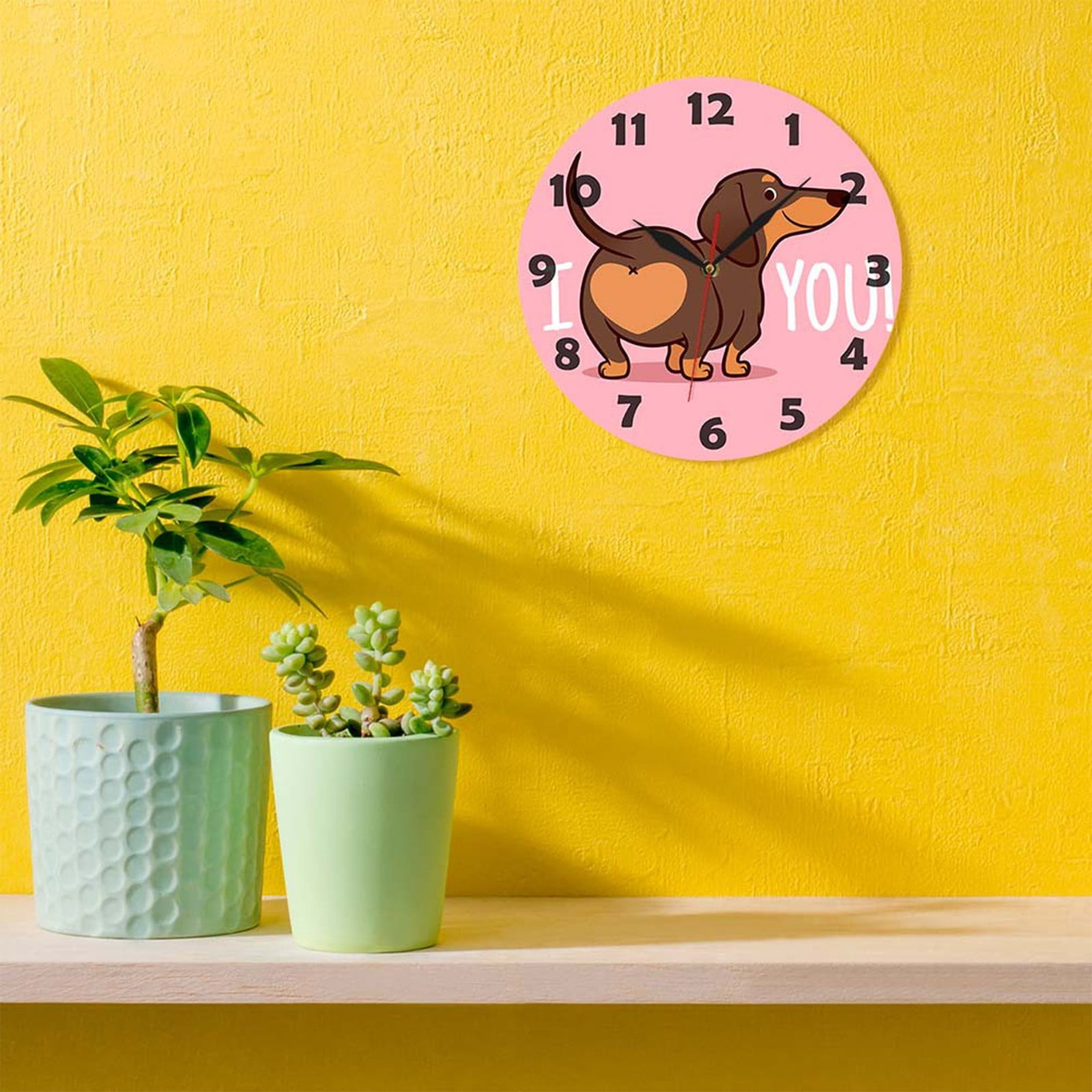 JWDX Wall Clock, Cartoon Wall Clock, Clearance Sausage Dog Wall Clock I Love You Express Clock Home Living Room Decorative Wall Clock Bedroom Wall Clock Pink - Image 4