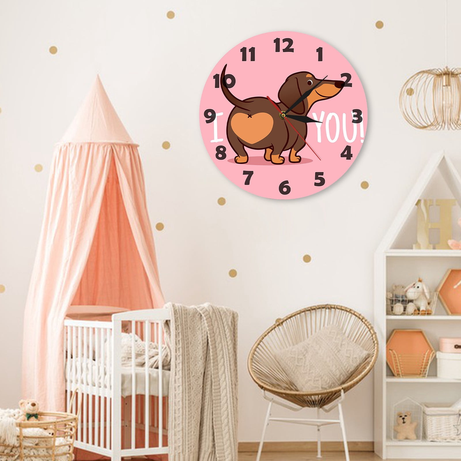 JWDX Wall Clock, Cartoon Wall Clock, Clearance Sausage Dog Wall Clock I Love You Express Clock Home Living Room Decorative Wall Clock Bedroom Wall Clock Pink - Image 5