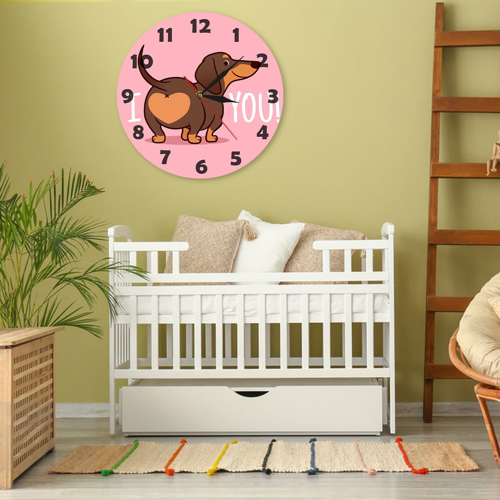 JWDX Wall Clock, Cartoon Wall Clock, Clearance Sausage Dog Wall Clock I Love You Express Clock Home Living Room Decorative Wall Clock Bedroom Wall Clock Pink - Image 6