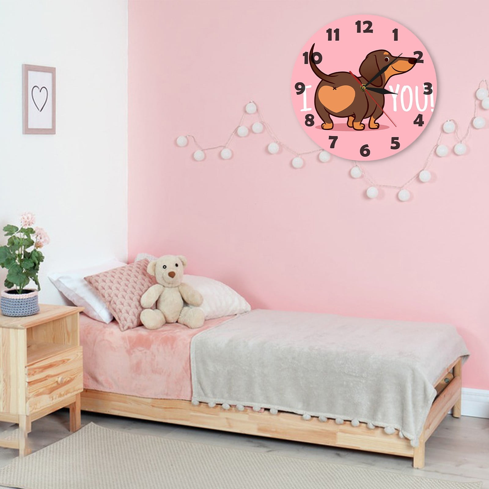 JWDX Wall Clock, Cartoon Wall Clock, Clearance Sausage Dog Wall Clock I Love You Express Clock Home Living Room Decorative Wall Clock Bedroom Wall Clock Pink - Image 7
