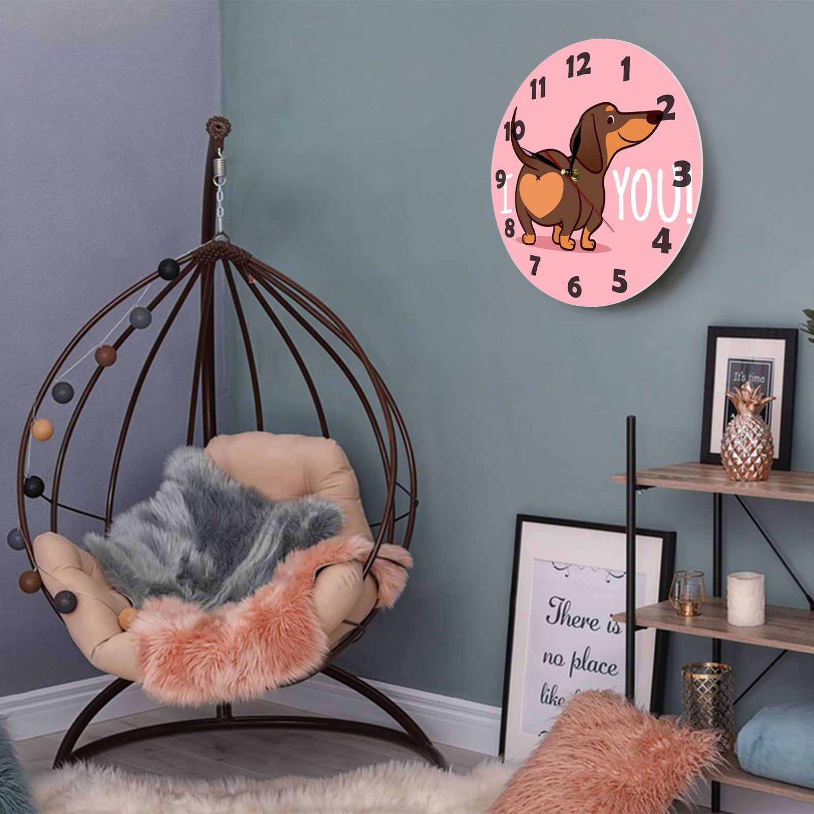 JWDX Wall Clock, Cartoon Wall Clock, Clearance Sausage Dog Wall Clock I Love You Express Clock Home Living Room Decorative Wall Clock Bedroom Wall Clock Pink - Image 8