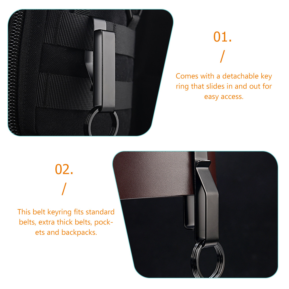 Key Holder For Belt Steel Belt Keychain Clip Quick Release Belt Loop Key Ring 8.40X2.70X2.70cm/ 3.30X1.06X1.06in Black - Image 2