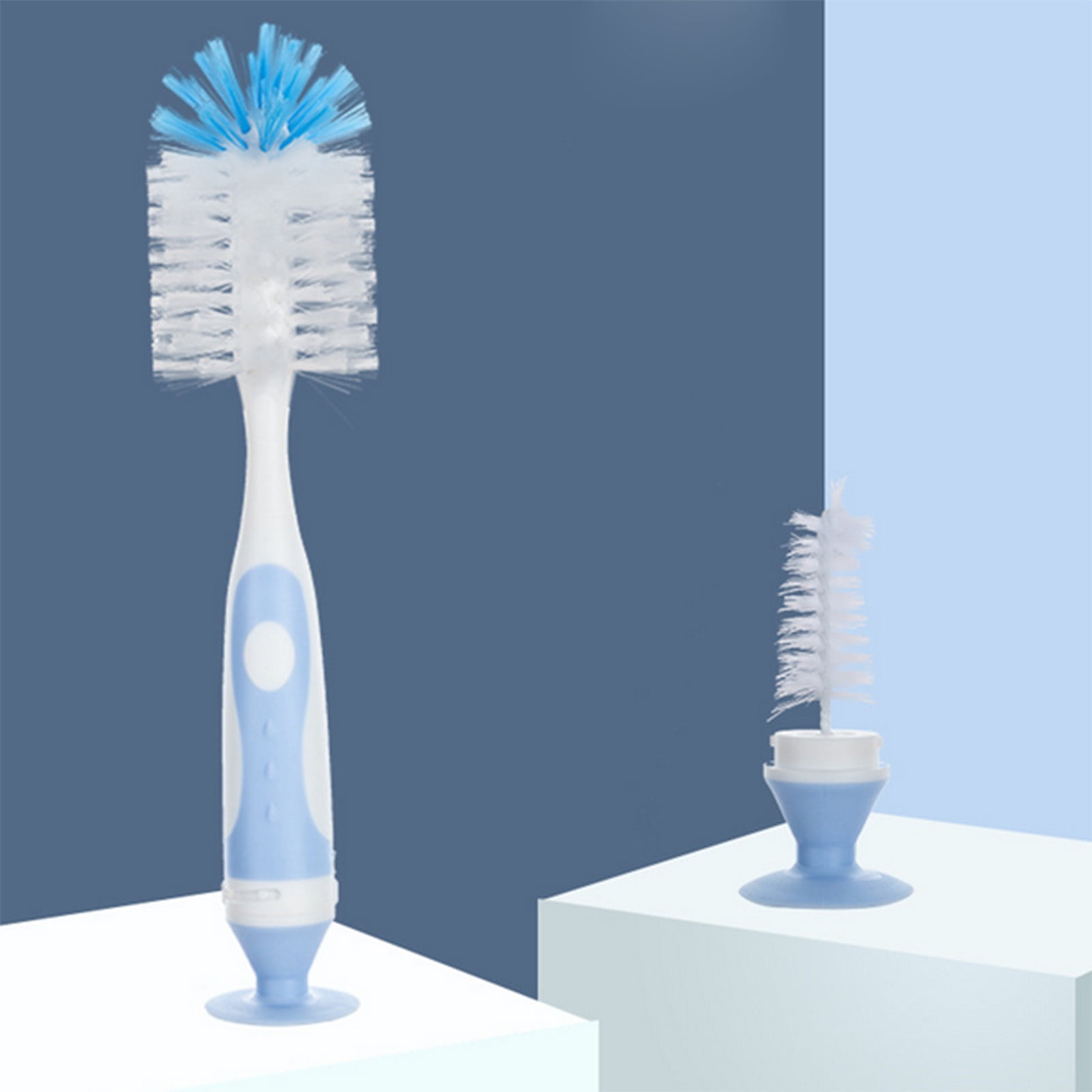 JWDX Brush, Cleaning Brush, Children Pacifier Brush Milk Bottle Water Cup Cleaning Brush Can Stand Milk Bottle Brush Function Two In One Cleaning Brush Blue - Image 2