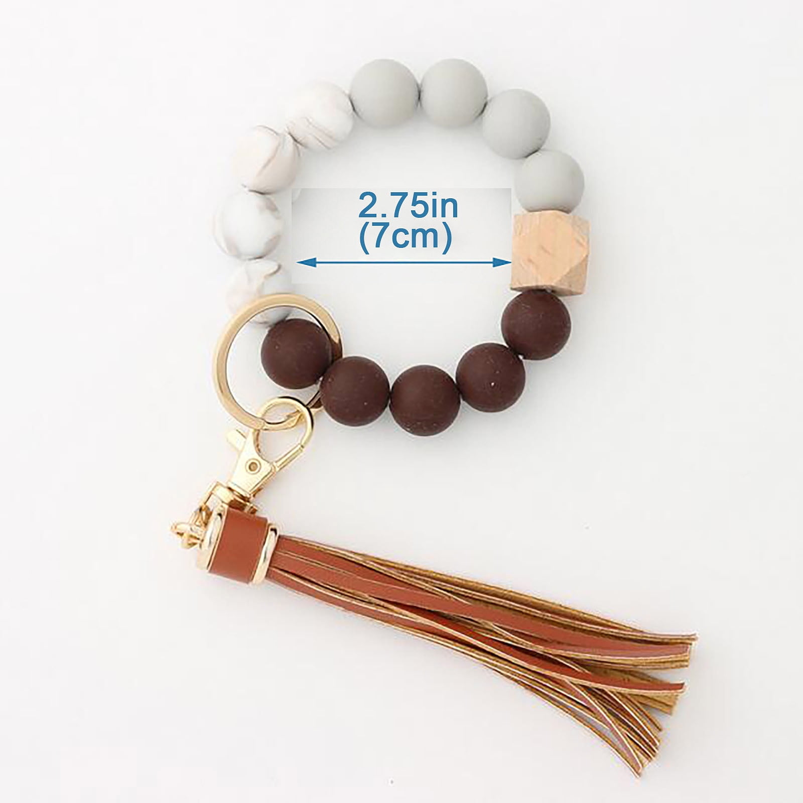JWDX Ring, Hangs Clearance! Silicone Key Ring Bracelet, Women Beaded Bangle Keychain Wristlet Leather Tassel F A - Image 5