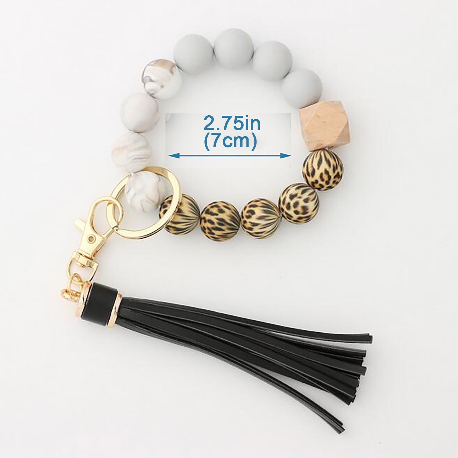 JWDX Ring, Hangs Clearance! Silicone Key Ring Bracelet, Women Beaded Bangle Keychain Wristlet Leather Tassel F - Image 3