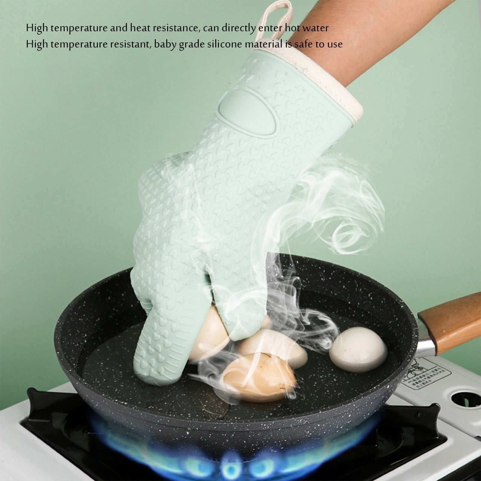 JWDX Silicone Smoker Oven Gloves -Extreme Heat Resistant Bbq Gloves -Handle Hot Food Right on Your Grill Fryer Pit|Waterproof Oven Mitts Z3-Mint Green - Image 2