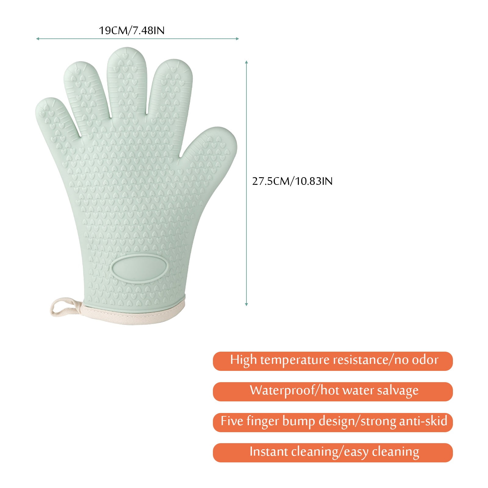 JWDX Silicone Smoker Oven Gloves -Extreme Heat Resistant Bbq Gloves -Handle Hot Food Right on Your Grill Fryer Pit|Waterproof Oven Mitts Z3-Mint Green - Image 3