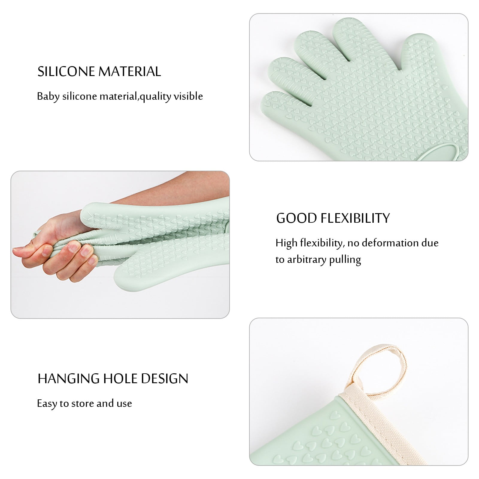JWDX Silicone Smoker Oven Gloves -Extreme Heat Resistant Bbq Gloves -Handle Hot Food Right on Your Grill Fryer Pit|Waterproof Oven Mitts Z3-Mint Green - Image 5
