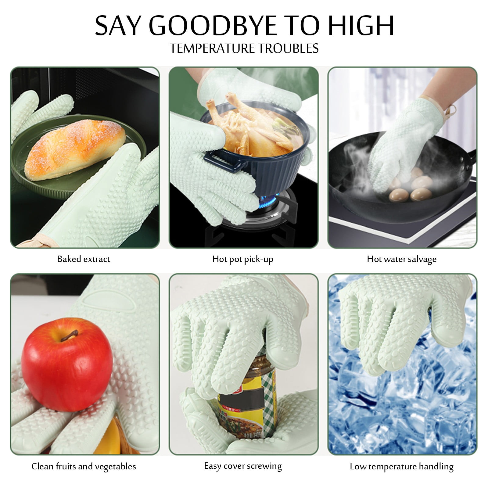 JWDX Silicone Smoker Oven Gloves -Extreme Heat Resistant Bbq Gloves -Handle Hot Food Right on Your Grill Fryer Pit|Waterproof Oven Mitts Z3-Mint Green - Image 6