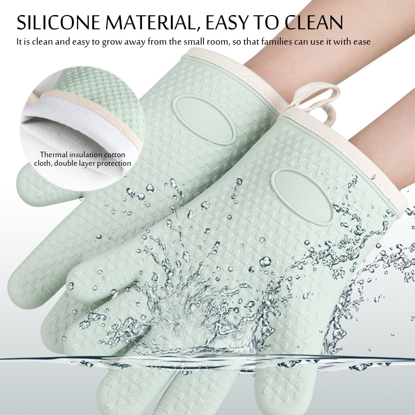 JWDX Silicone Smoker Oven Gloves -Extreme Heat Resistant Bbq Gloves -Handle Hot Food Right on Your Grill Fryer Pit|Waterproof Oven Mitts Z3-Mint Green - Image 8