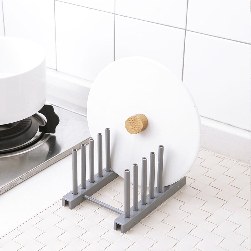 JWDX Dish Rack, Rack Clearance, Kitchen Plastic Pot Lid Shelf Cooking Storage Kitchen Decor Tool Stand Holder Grey - Image 3