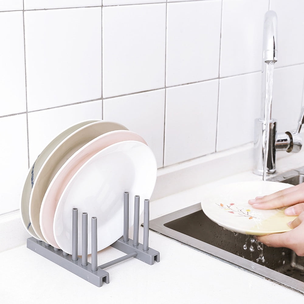 JWDX Dish Rack, Rack Clearance, Kitchen Plastic Pot Lid Shelf Cooking Storage Kitchen Decor Tool Stand Holder Grey - Image 4