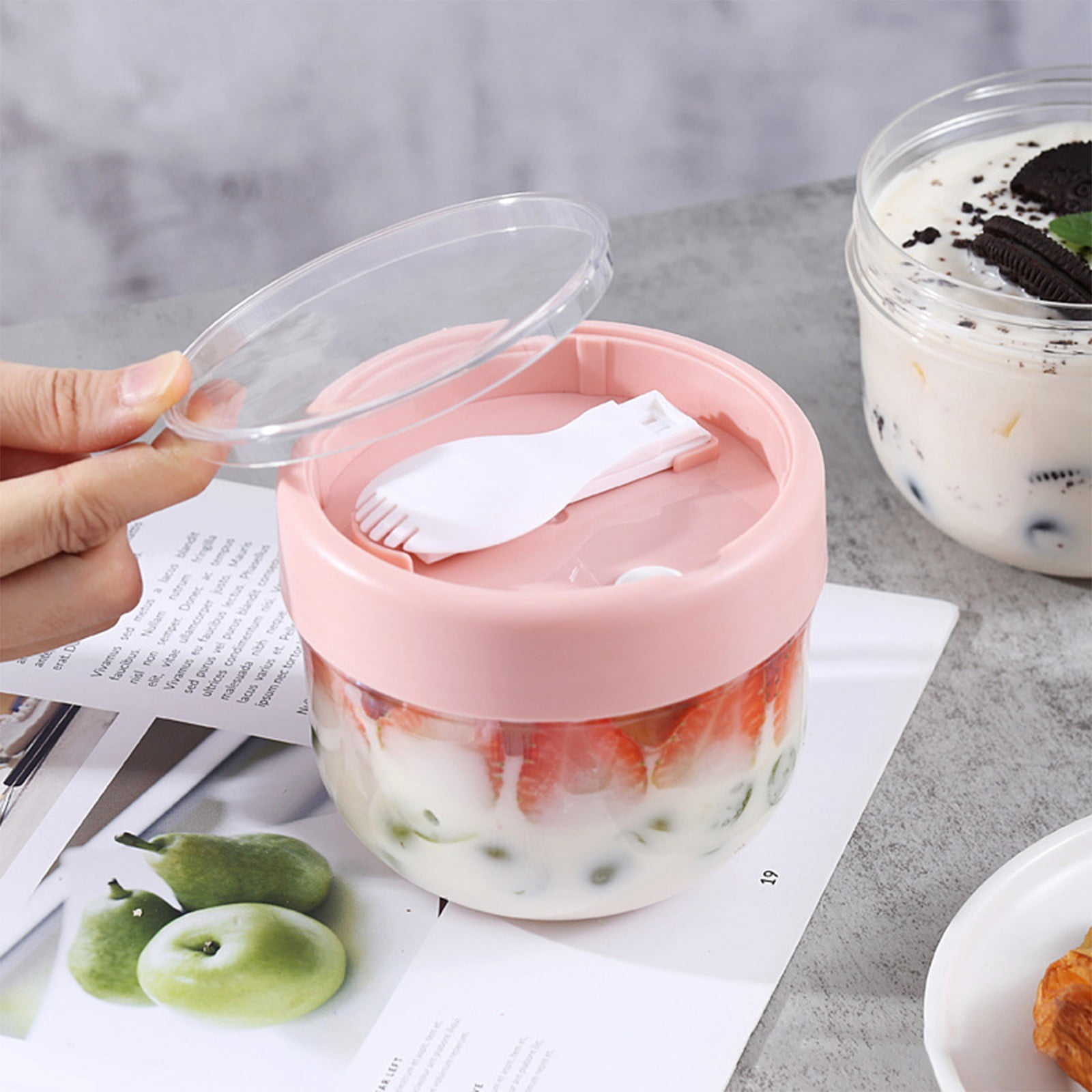 JWDX Kitchen, Kitchen Tools Clearance, Overnight Oats Jars Cereal Milk Container Leak Proof Oatmeal Jars Yogurt Containers with Lids Oatmeal to Go Container Pink - Image 2