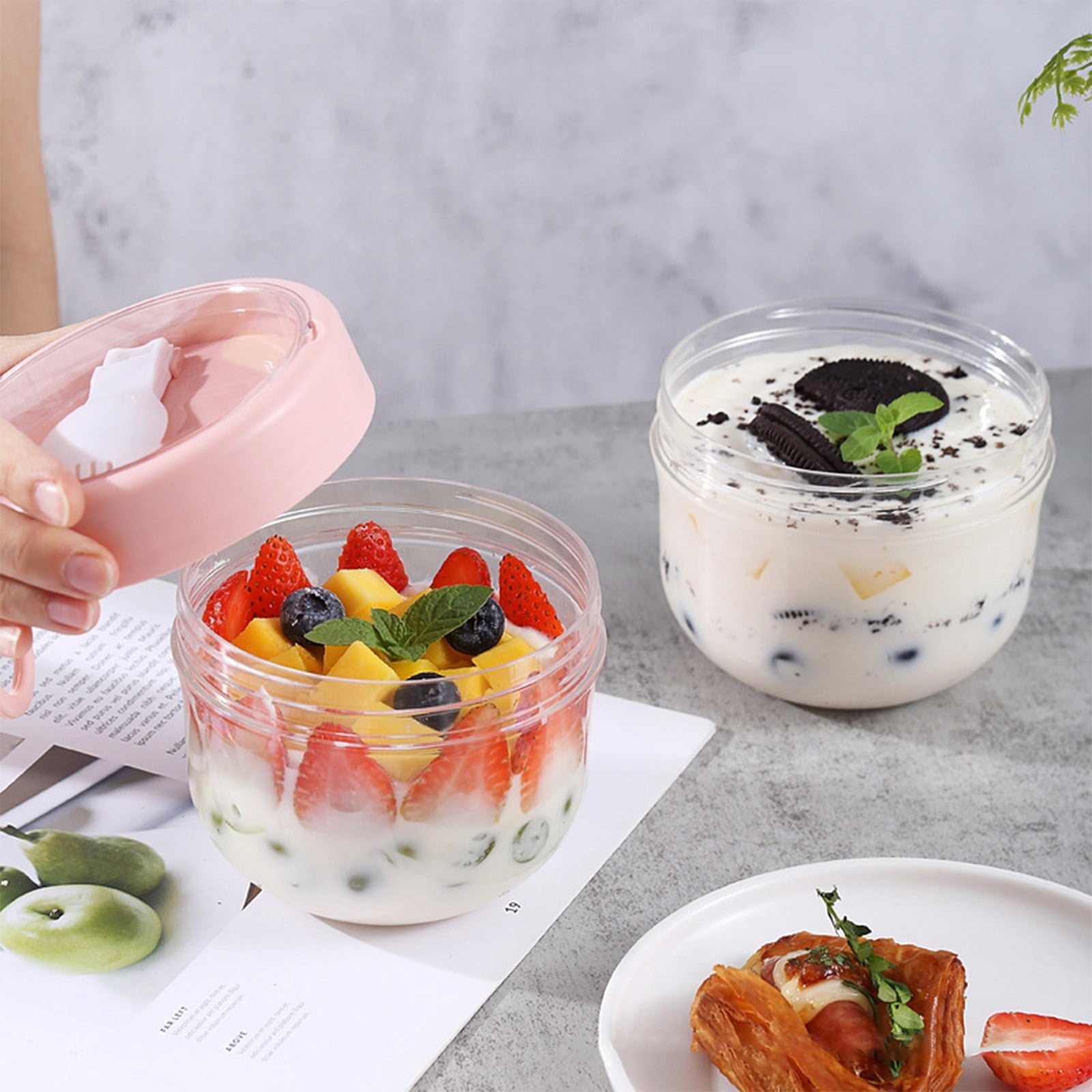 JWDX Kitchen, Kitchen Tools Clearance, Overnight Oats Jars Cereal Milk Container Leak Proof Oatmeal Jars Yogurt Containers with Lids Oatmeal to Go Container Pink - Image 4