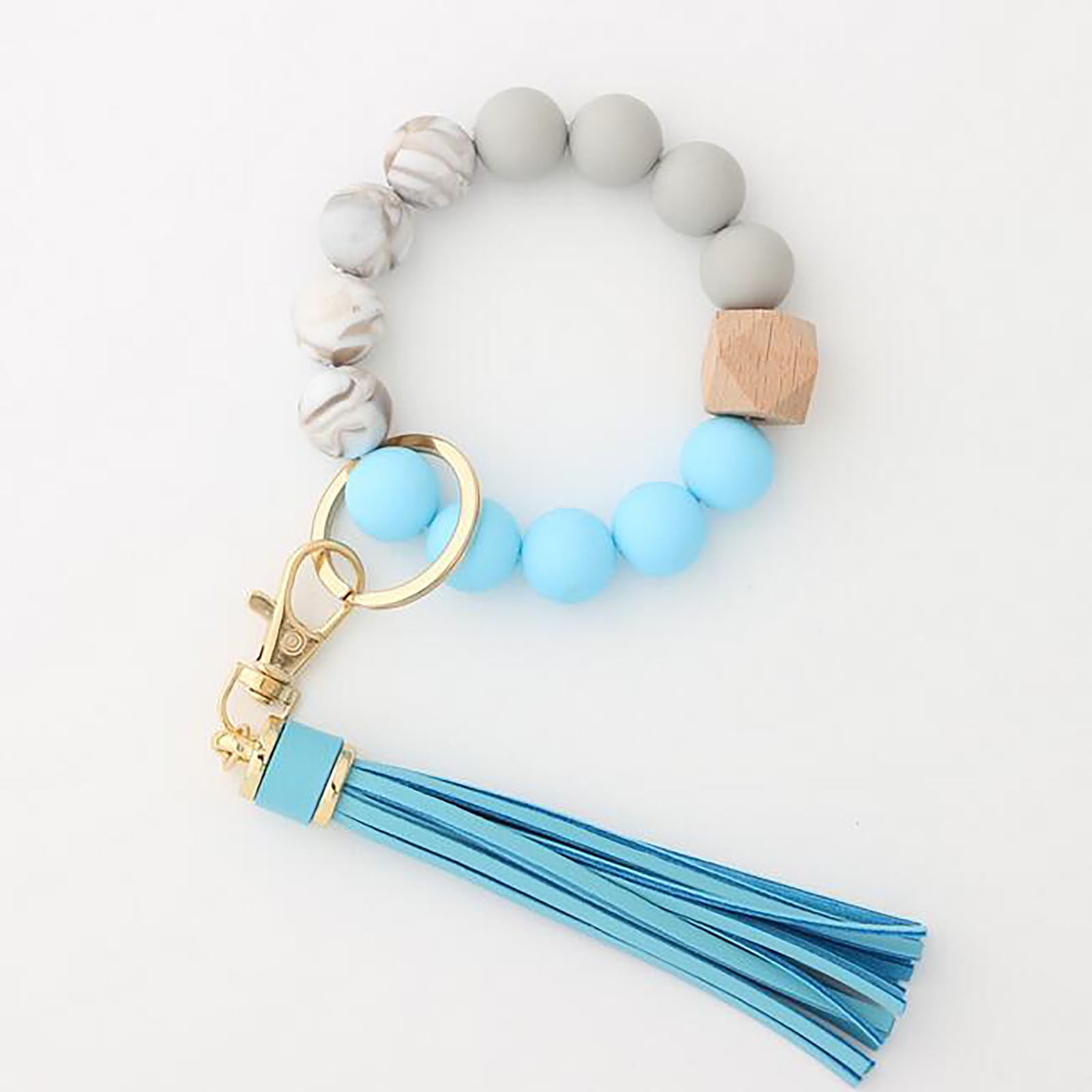 Clearance! JWDX Hanging Ornament Clearance Silicone Key Ring Bracelet, Women Beaded Bangle Keychain Wristlet Leather Tassel B - Image 2