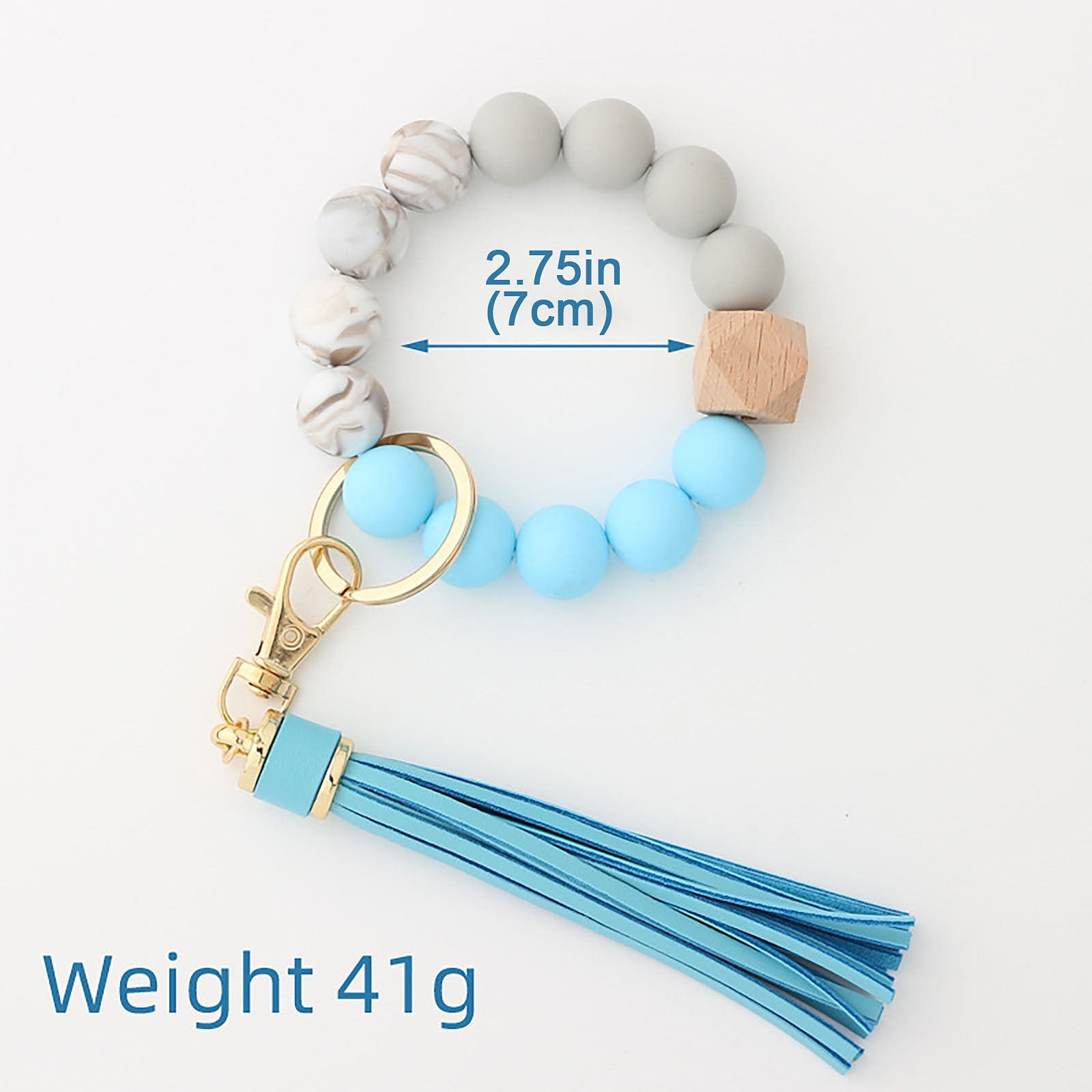 Clearance! JWDX Hanging Ornament Clearance Silicone Key Ring Bracelet, Women Beaded Bangle Keychain Wristlet Leather Tassel B - Image 4
