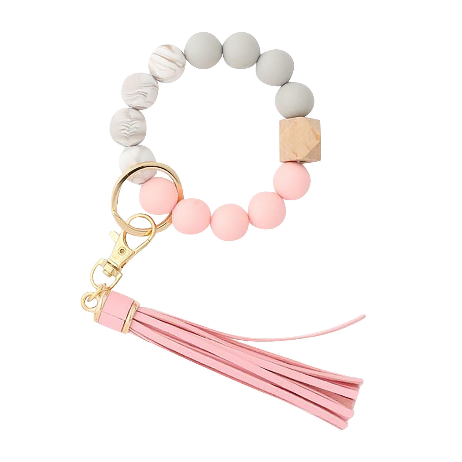 Clearance! JWDX Hanging Ornament Clearance Silicone Key Ring Bracelet, Women Beaded Bangle Keychain Wristlet Leather Tassel G - Image 1
