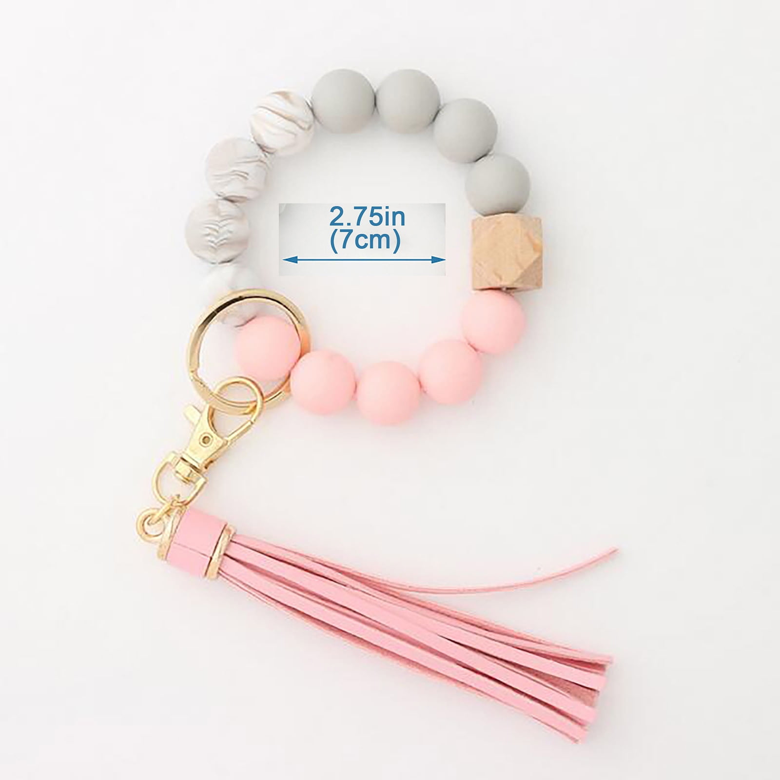 Clearance! JWDX Hanging Ornament Clearance Silicone Key Ring Bracelet, Women Beaded Bangle Keychain Wristlet Leather Tassel G - Image 3