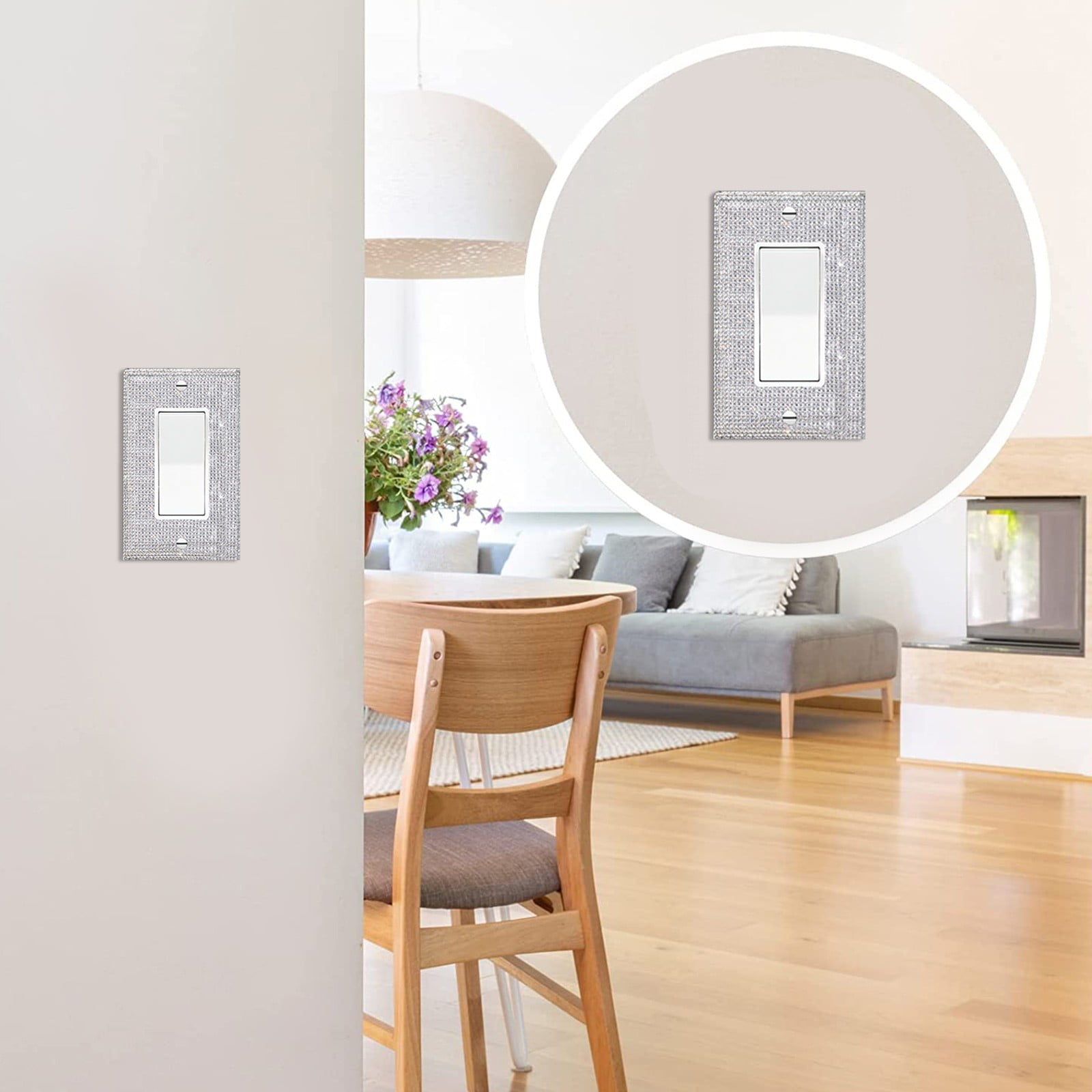 Clearance! JWDX Crystal Adornment, Crystal Decoration Promotion, 1Set Silver Shiny Rhinestones Wall Plate Light Cover Wall Plate Cover Light Cover Decorative Bling Light Cover for Home Ornaments A - Image 2
