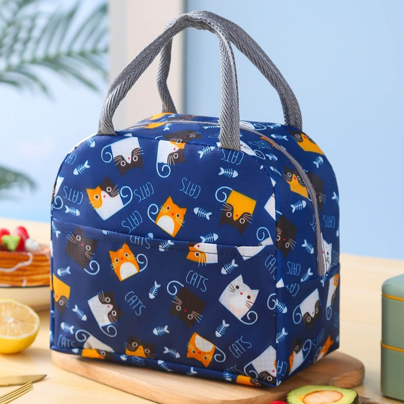 Clearance Back to School Supplies! JWDX Portable Insulated Lunch Bag Lunch Bag Fast Food Insulated Bag 1Pc B Navy Blue Cat (Include: 1×Insulated Lunch Bag) Clearance Sale B - Image 2