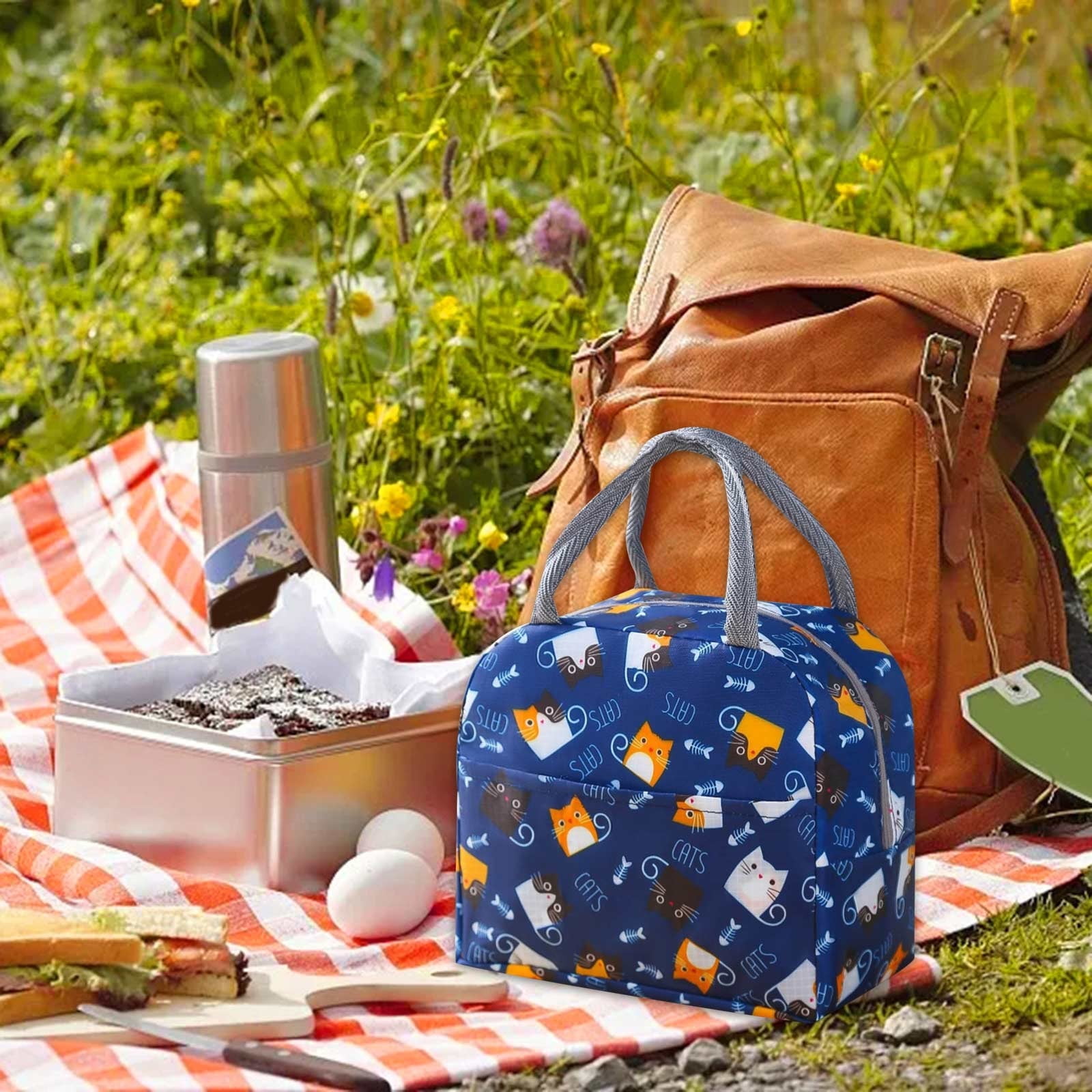Clearance Back to School Supplies! JWDX Portable Insulated Lunch Bag Lunch Bag Fast Food Insulated Bag 1Pc B Navy Blue Cat (Include: 1×Insulated Lunch Bag) Clearance Sale B - Image 4
