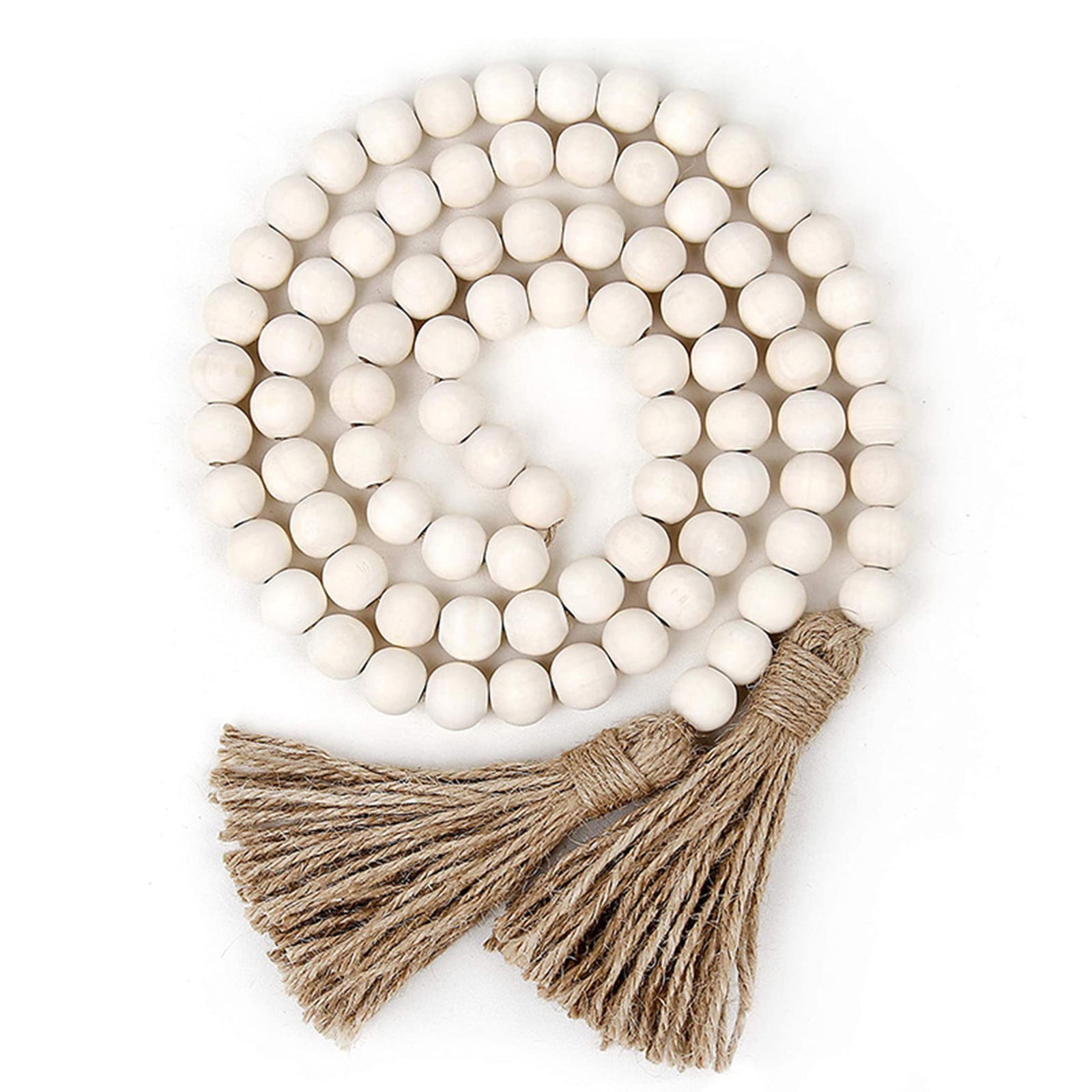 Clearance! JWDX Twine Beaded, Desktop Ornament Promotion, 58In Wood Bead Garland with Tassels Farmhouse Beads Rustic Nature Country Decor Prayer Boho Beads Wall Hanging Decoration Beige - Image 1