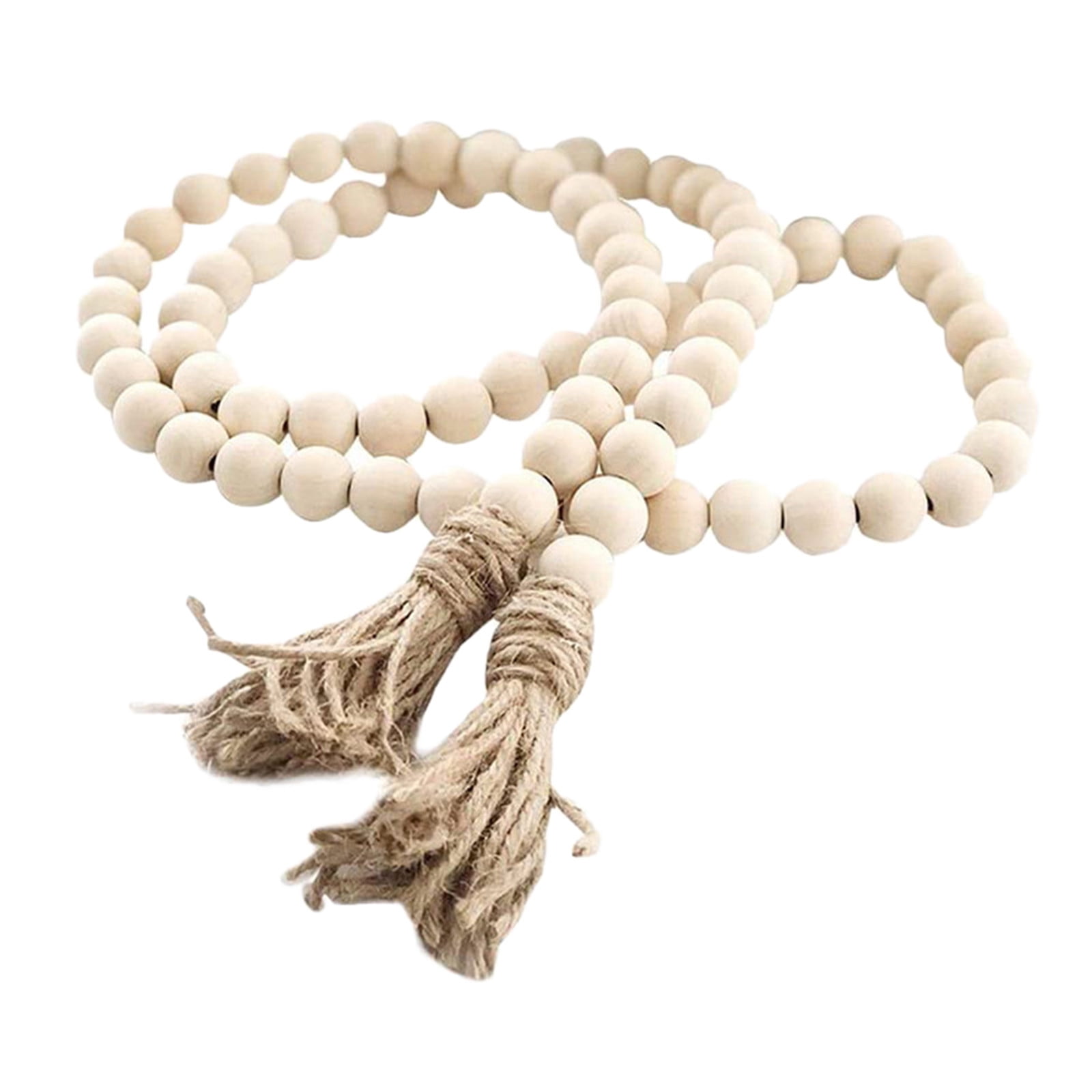 Clearance! JWDX Twine Beaded, Desktop Ornament Promotion, 58In Wood Bead Garland with Tassels Farmhouse Beads Rustic Nature Country Decor Prayer Boho Beads Wall Hanging Decoration Beige - Image 4